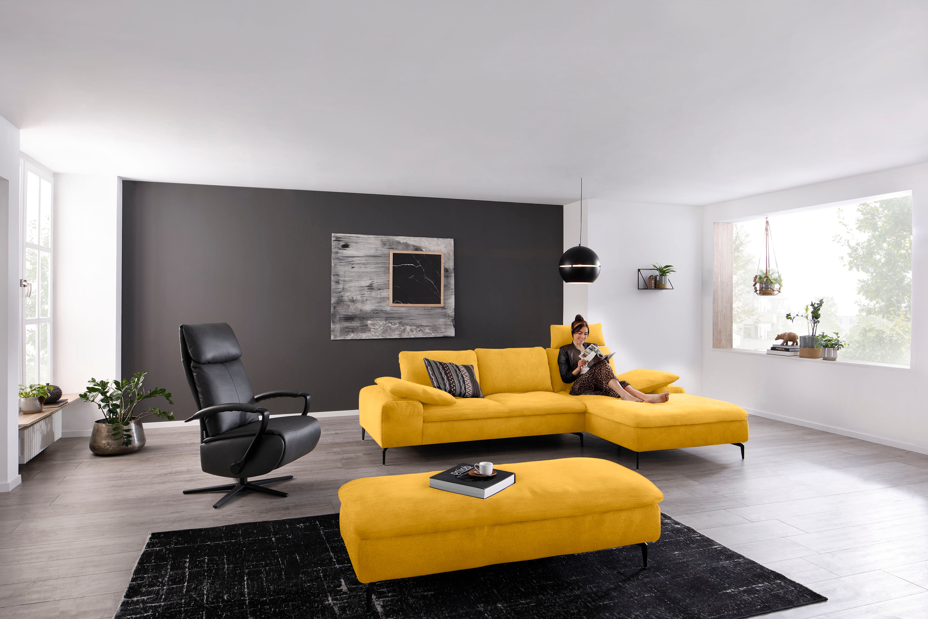 W.SCHILLIG Ecksofa "valentinoo, Designsofa, bequem, elegant und zeitlos, L-Form" inklusive Hocker, mit Sitztiefenverstellung, Breite 299 cm