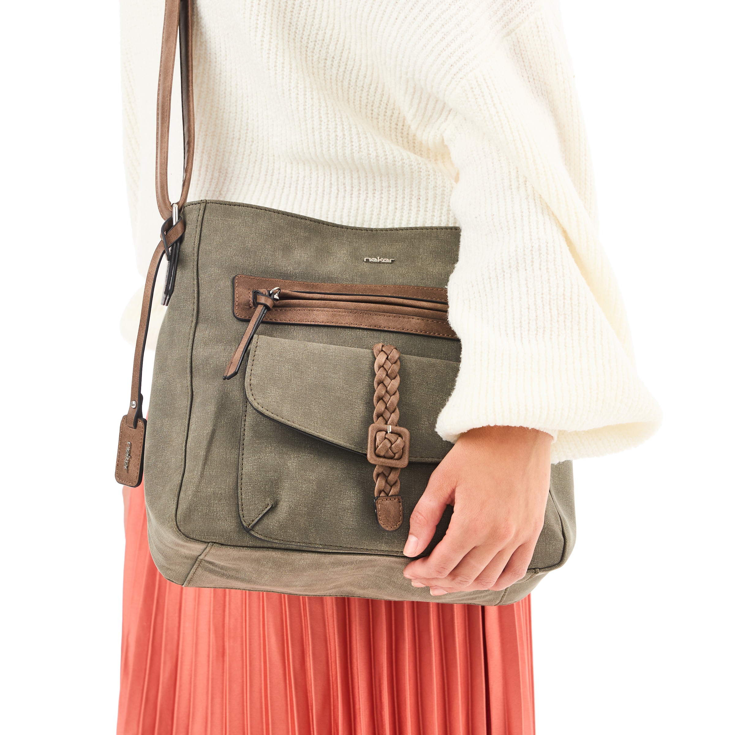 Rieker Umhängetasche »Montenegro/Guana/Eagle« Damen Schultertasche, Handtasche mit Zierschnalle und Flechtband