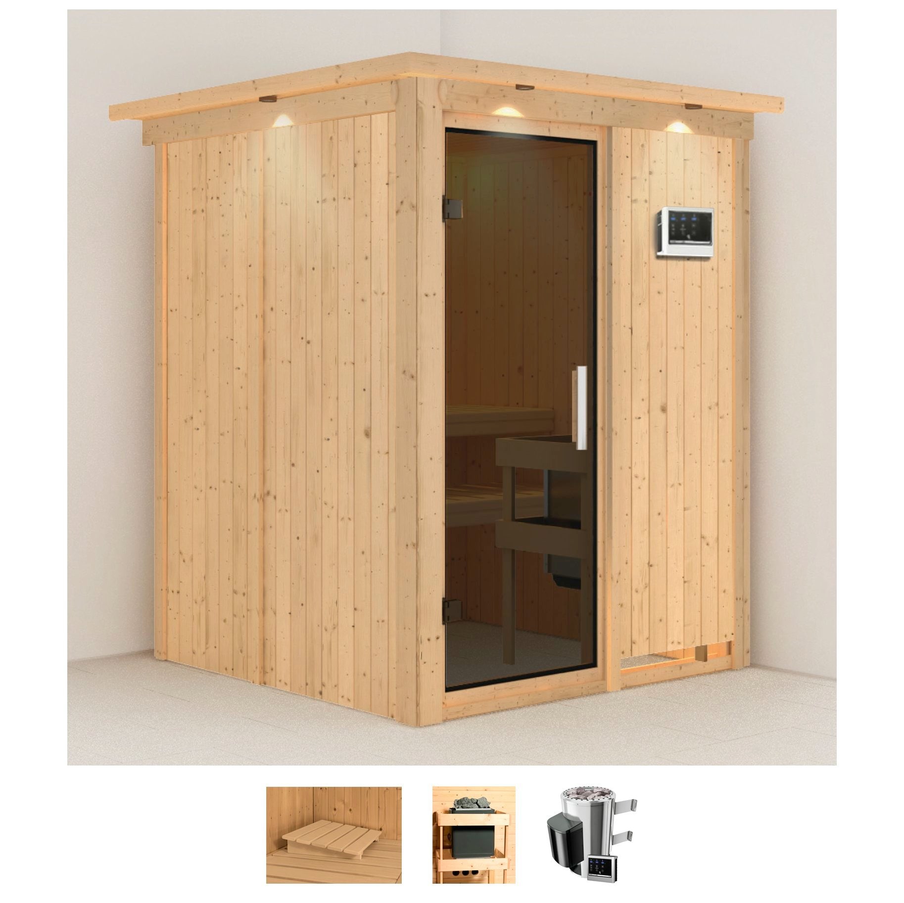 Sauna »Milaja«, (Set), 3,6-kW-Plug & Play Ofen mit externer Steuerung