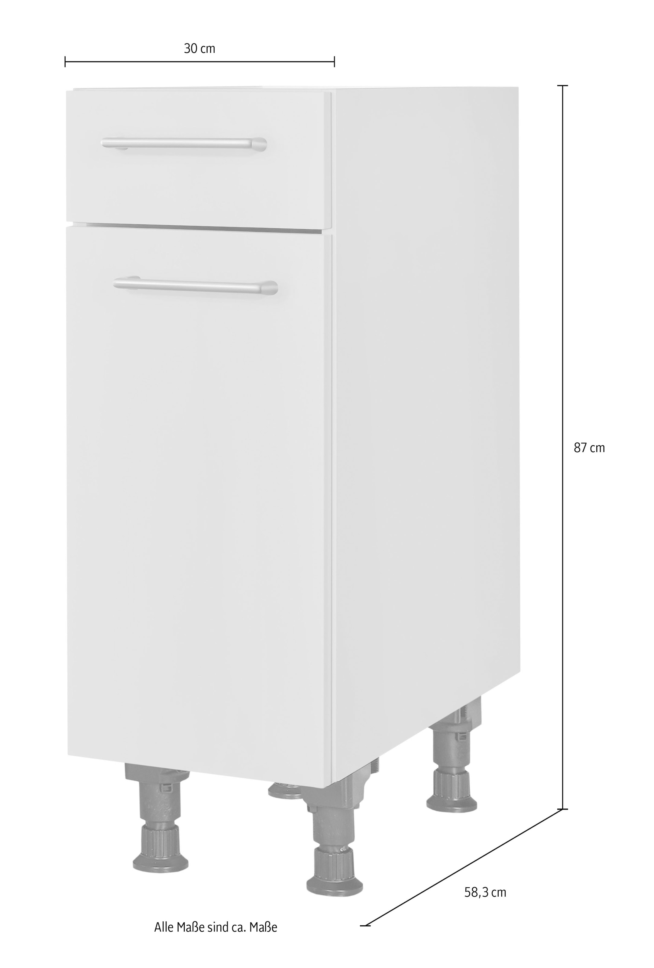 nobilia® Unterschrank »"Laser", Ausrichtung wählbar, vormontiert, in den Breiten 30, 45 und« 60 cm Breite, mit höhenverstellbaren Sockelfüßen, vormontiert