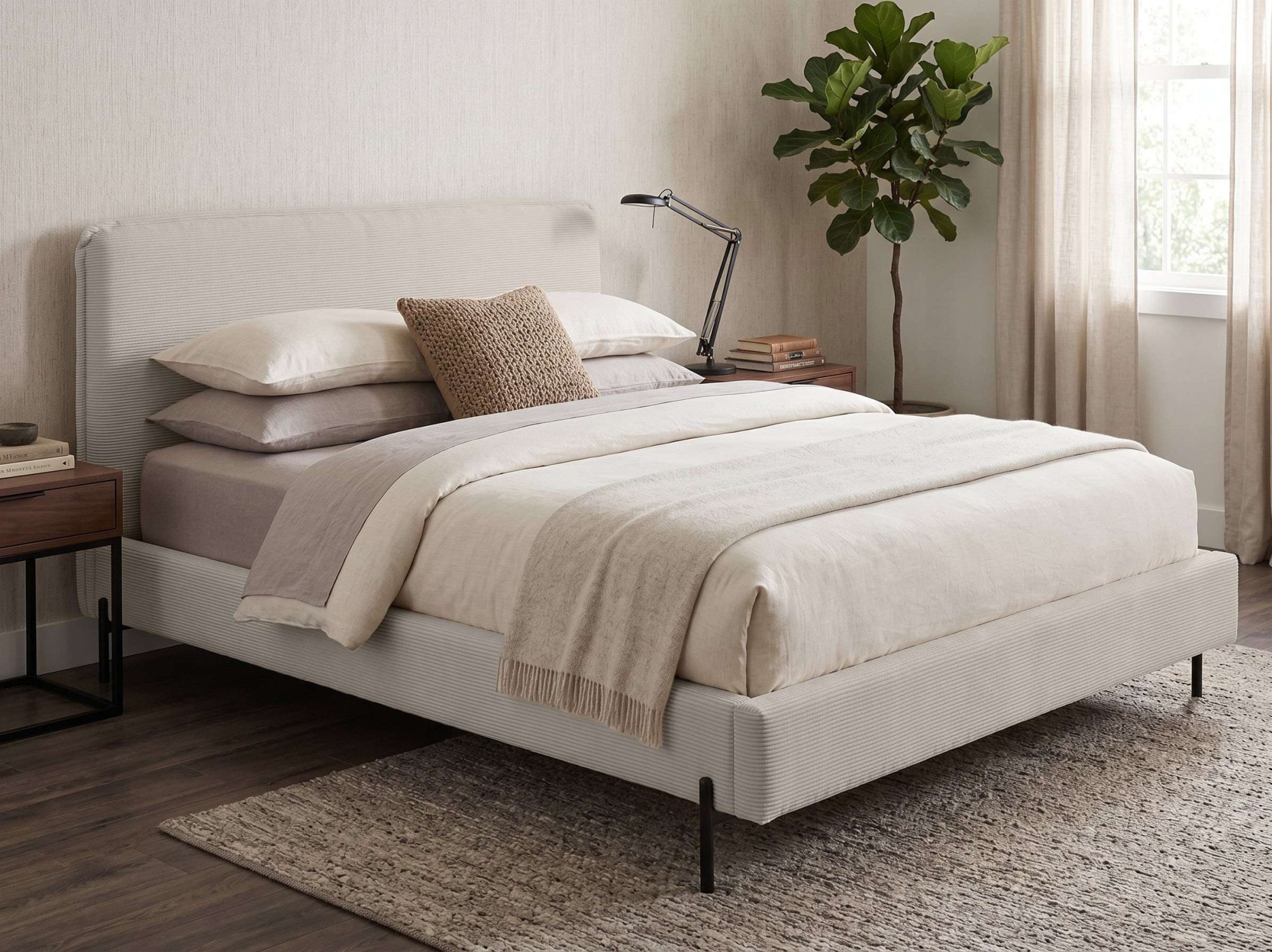 Home affaire "LAVOISIER Bettgestell mit Lattenrost, Breite 140/160/180/200 cm, Cord" Rahmenbett mit Kopfteil, ohne Matratze und Topper