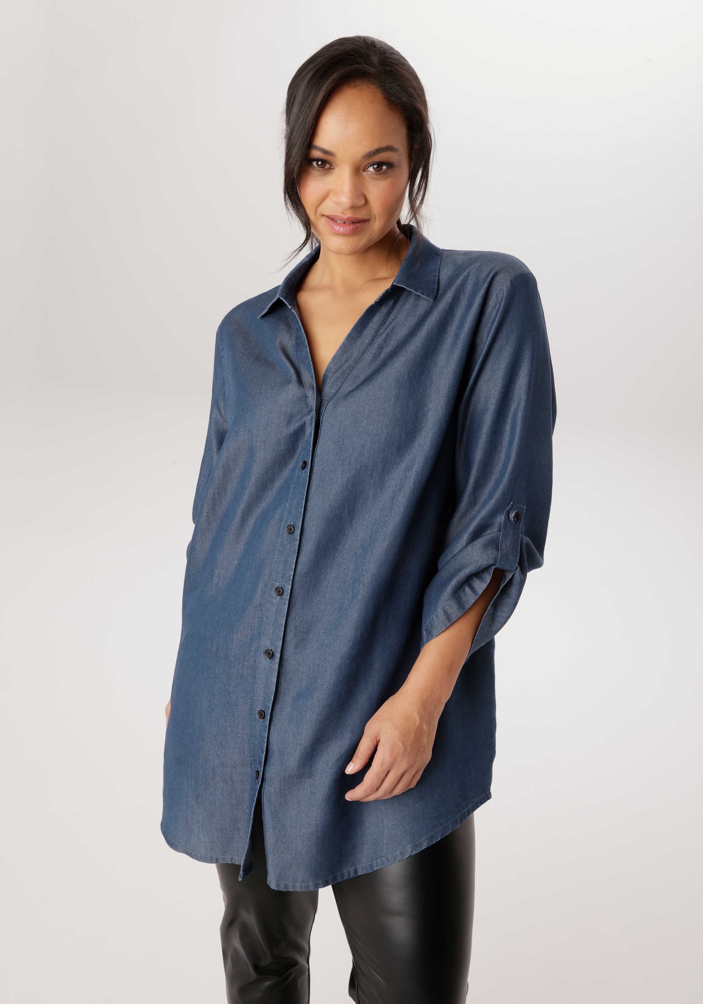 Aniston PLUS Jeansbluse aus weicher Lyocell Qualität