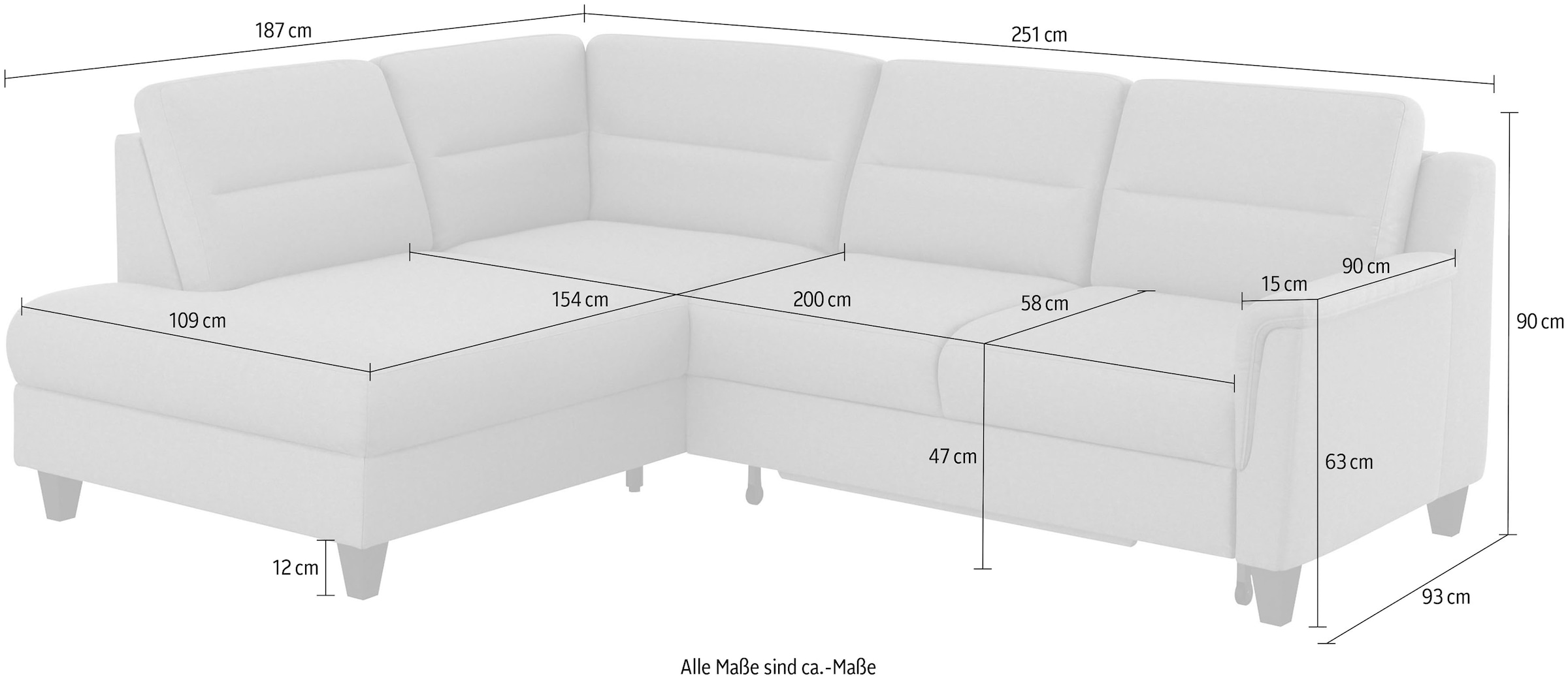 sit&more Ecksofa »Farö L-Form«, inklusive Federkern, wahlweise mit Bettfunktion und Bettkasten