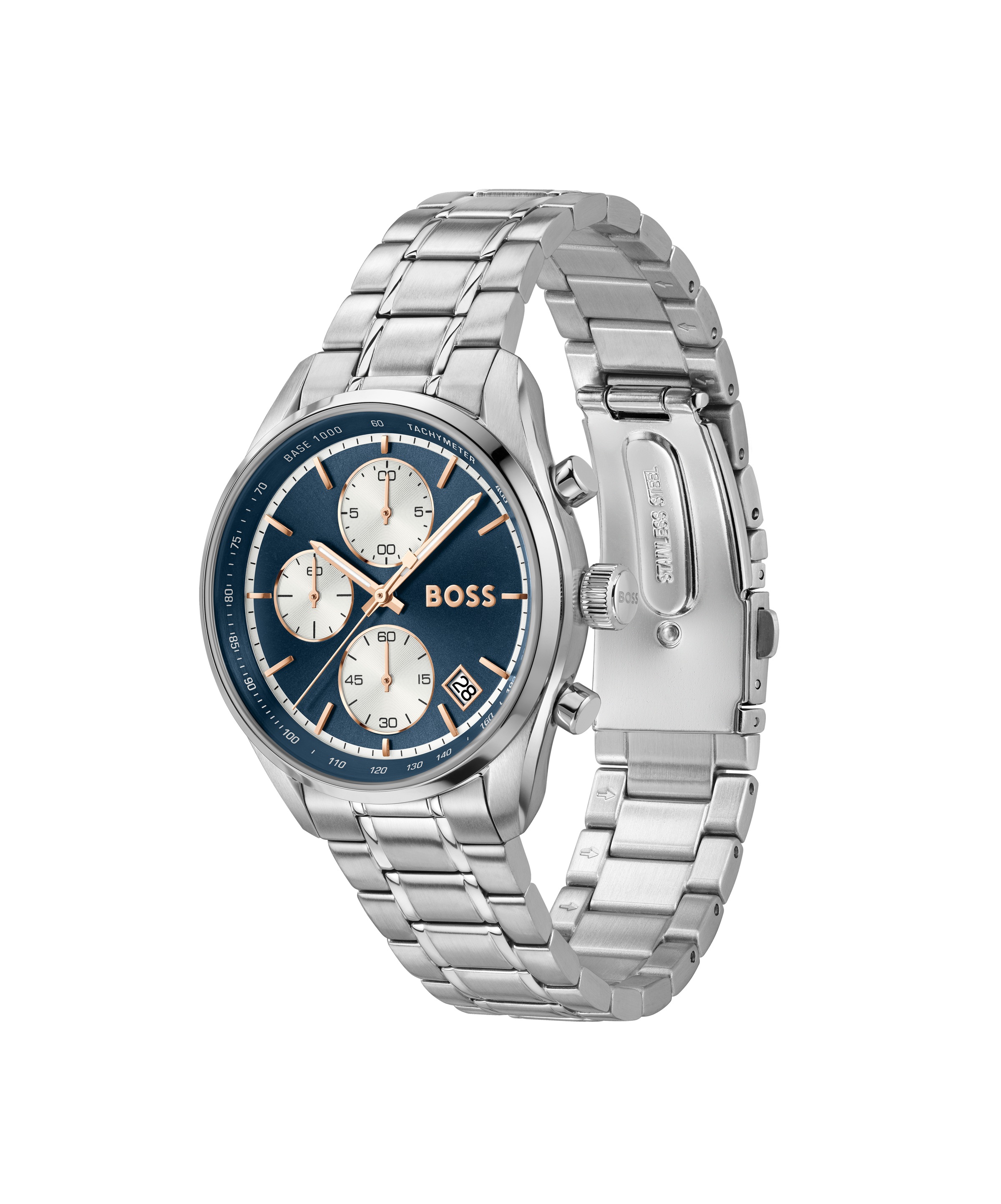 BOSS Chronograph »GRAND PRIX« Quarzuhr, Armbanduhr, Damenuhr, Herrenuhr, Edelstahlarmband, analog