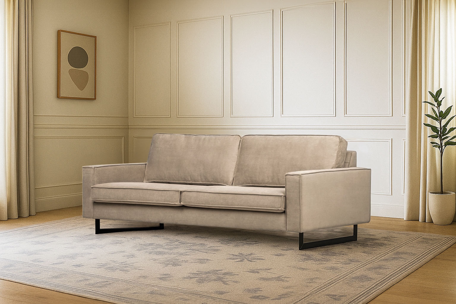 OTTO home 3-Sitzer "Maxi-Ausführung Pinto, 236 cm, Cord, Chenille, Lederoptik" mit Keder, schwarze Metallfüße, Wellenunterfederung