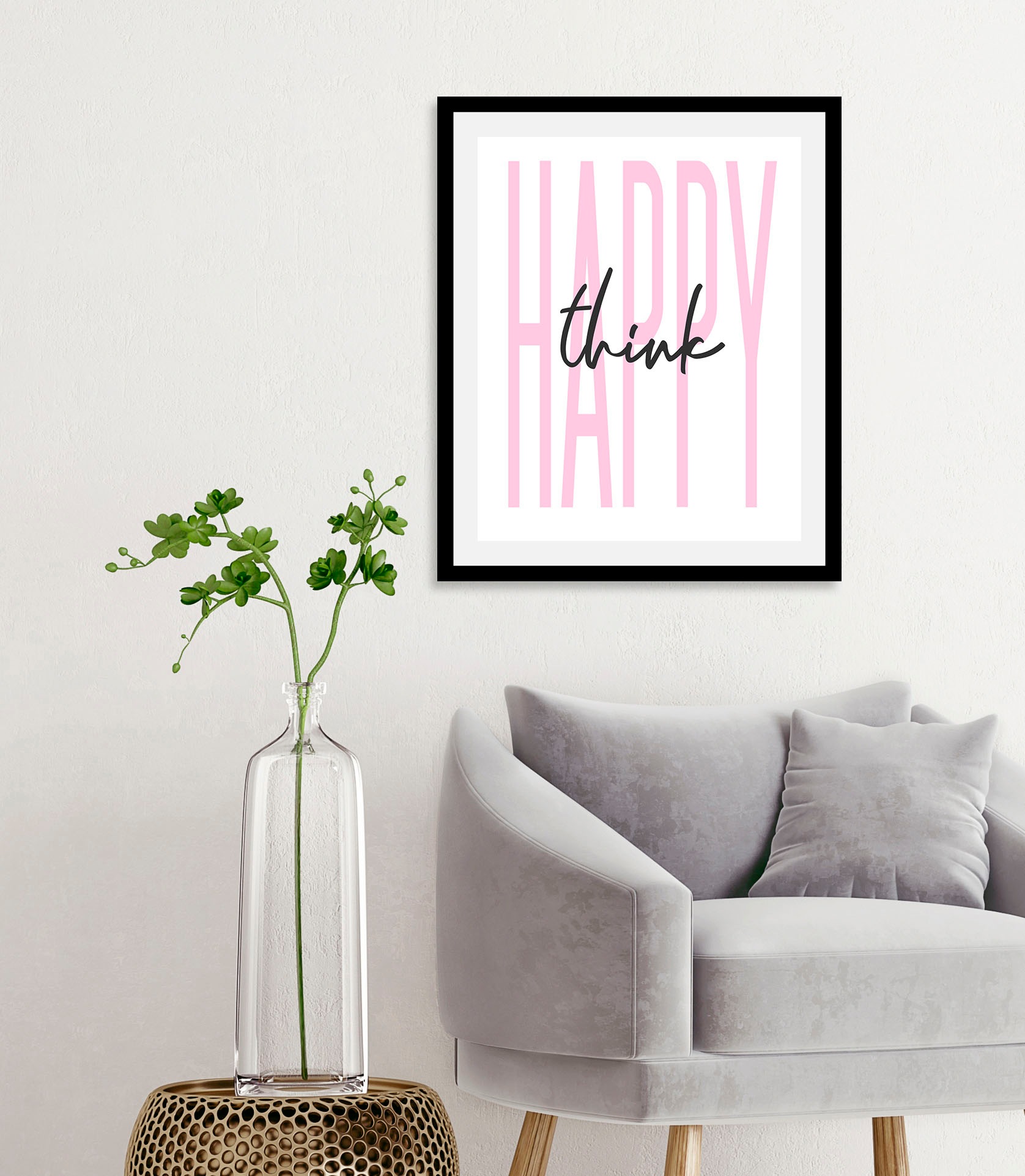 queence Bild "think happy", Schriftzüge-Schriftzug-Sprüche & Texte-Humor-Mo günstig online kaufen