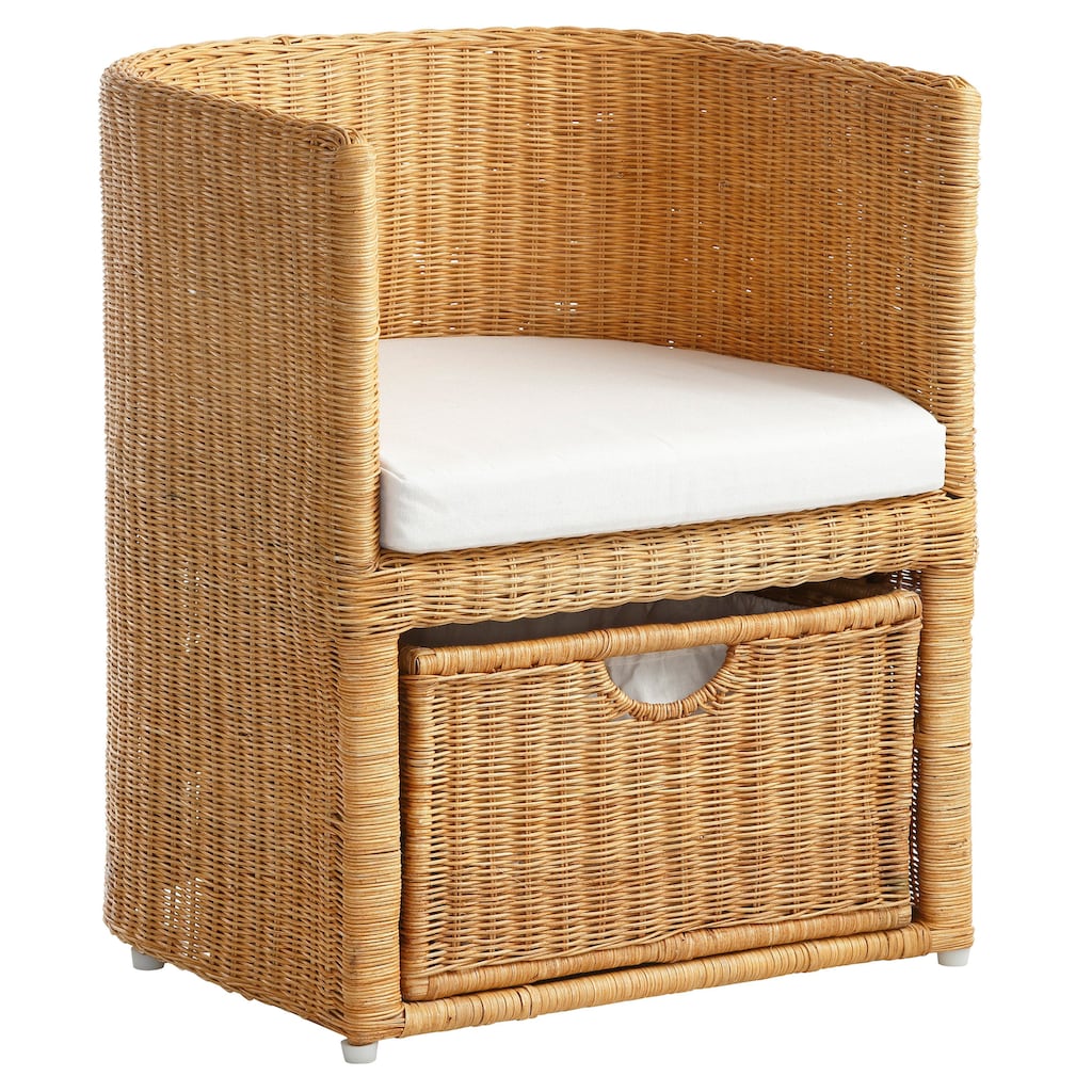 Home affaire Rattanstuhl »Blaxton«, inklusive eines Korbes und eines Sitzkissens, aus Rattangeflecht, Breite 56 cm