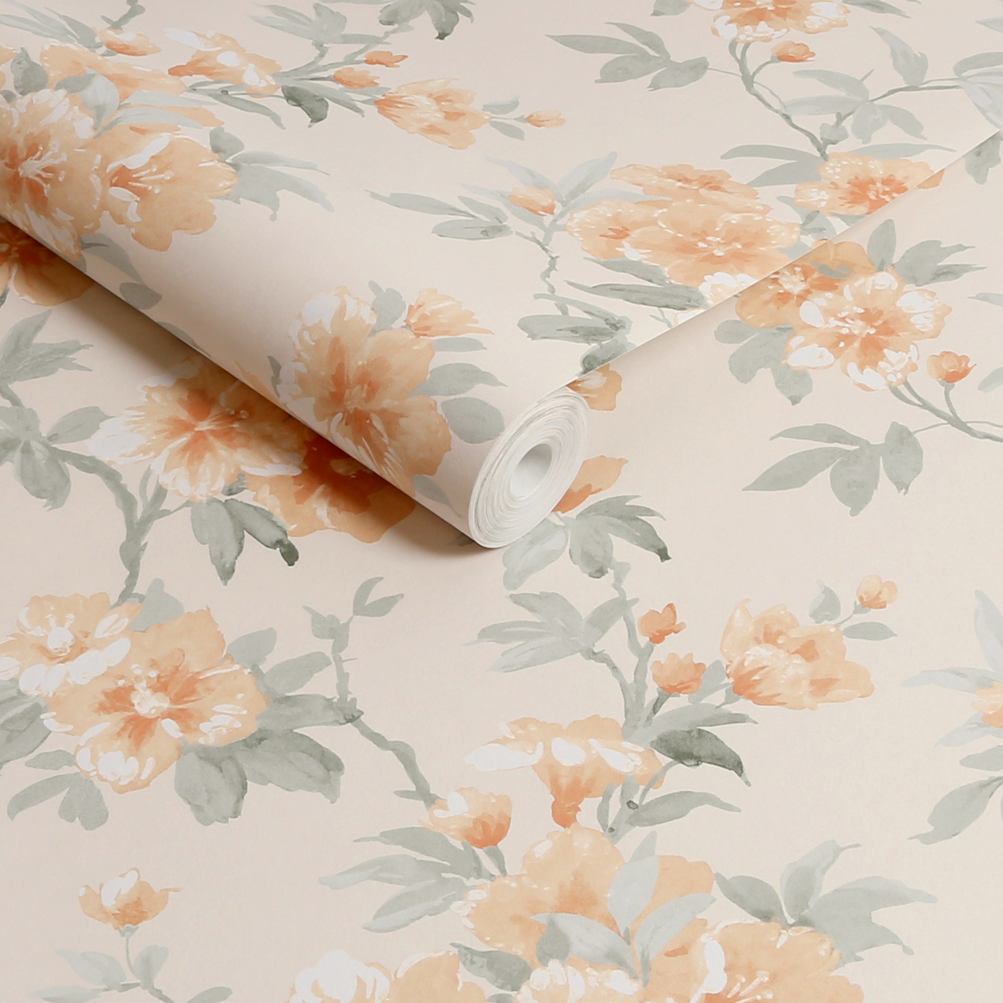 LAURA ASHLEY Vliestapete »Rosamund Apricot«, geblümt, 10mx52cm (ca. 5m2)