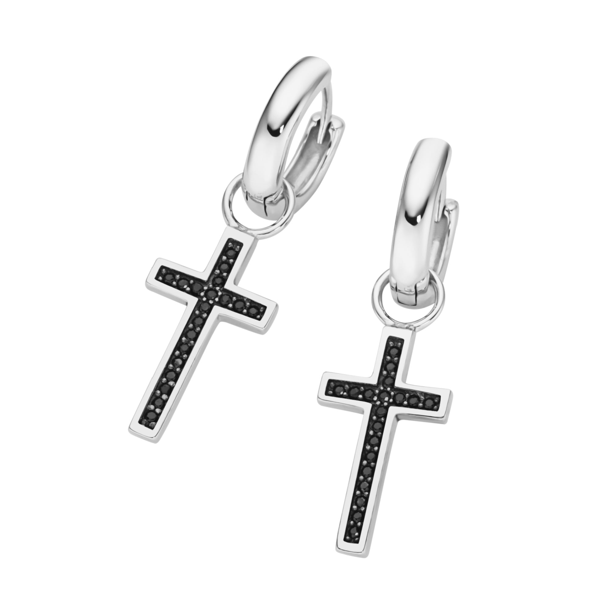 GIORGIO MARTELLO MILANO Paar Creolen »Behang Kreuz, weiße Zirkonia oder schwarze Spinelle, Silber 925«