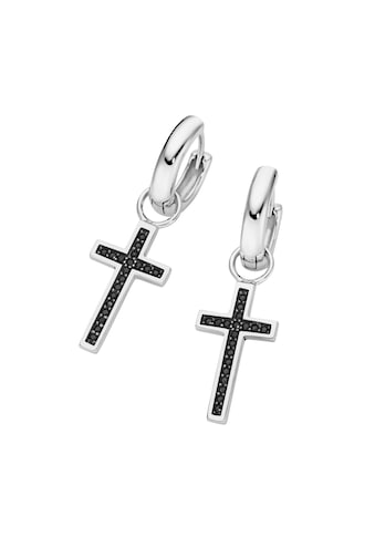 Paar Creolen »Behang Kreuz, weiße Zirkonia oder schwarze Spinelle, Silber 925«