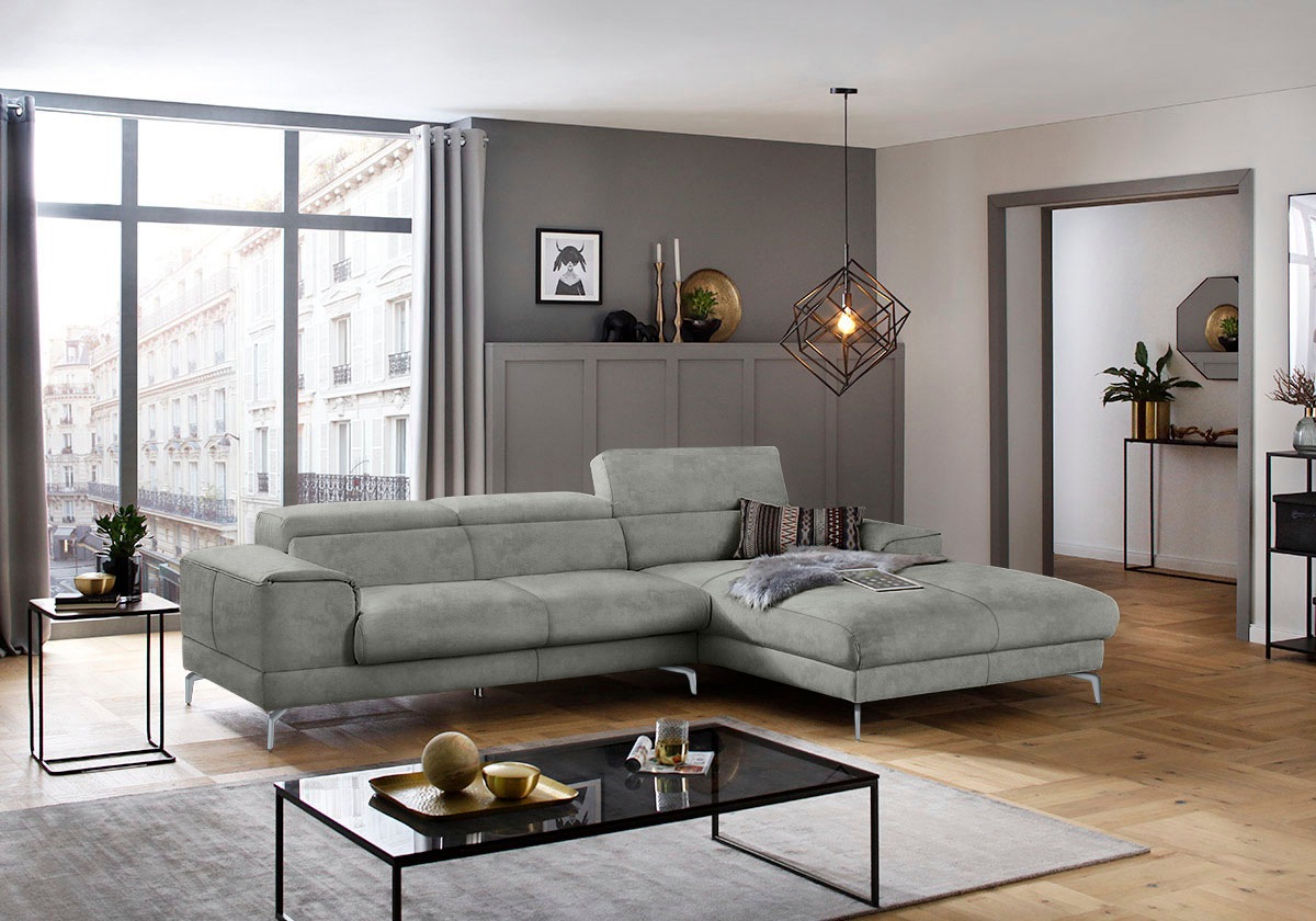 W.SCHILLIG Ecksofa »piedroo, Designsofa mit tollem Sitzkomfort, bequem und elegant, L-Form«, Kopfteilverstellung, wahlweise mit Sitztiefenverstellung, Breite 303cm