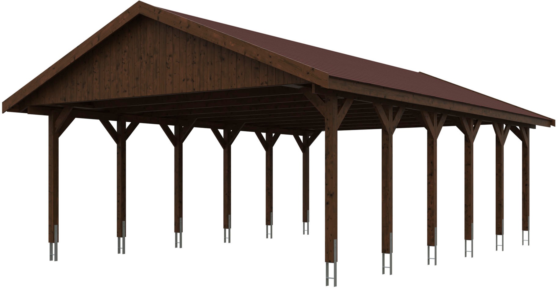 Doppelcarport SKANHOLZ, braun, Carports, "Wallgau", mit roten Dachschindeln