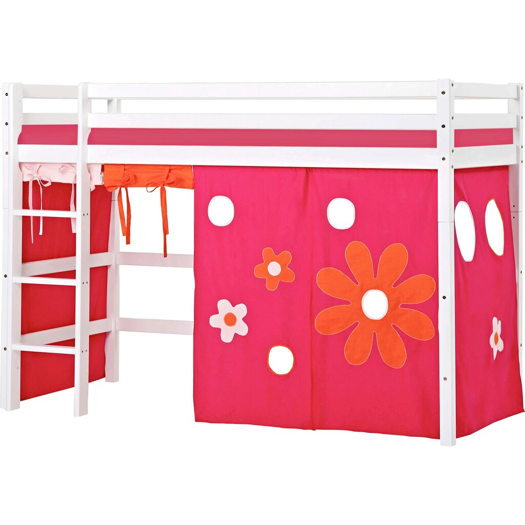 Hoppekids Hochbett »«Flower Power»«, Massiv m. Vorhang umbaubar in Einzelbett