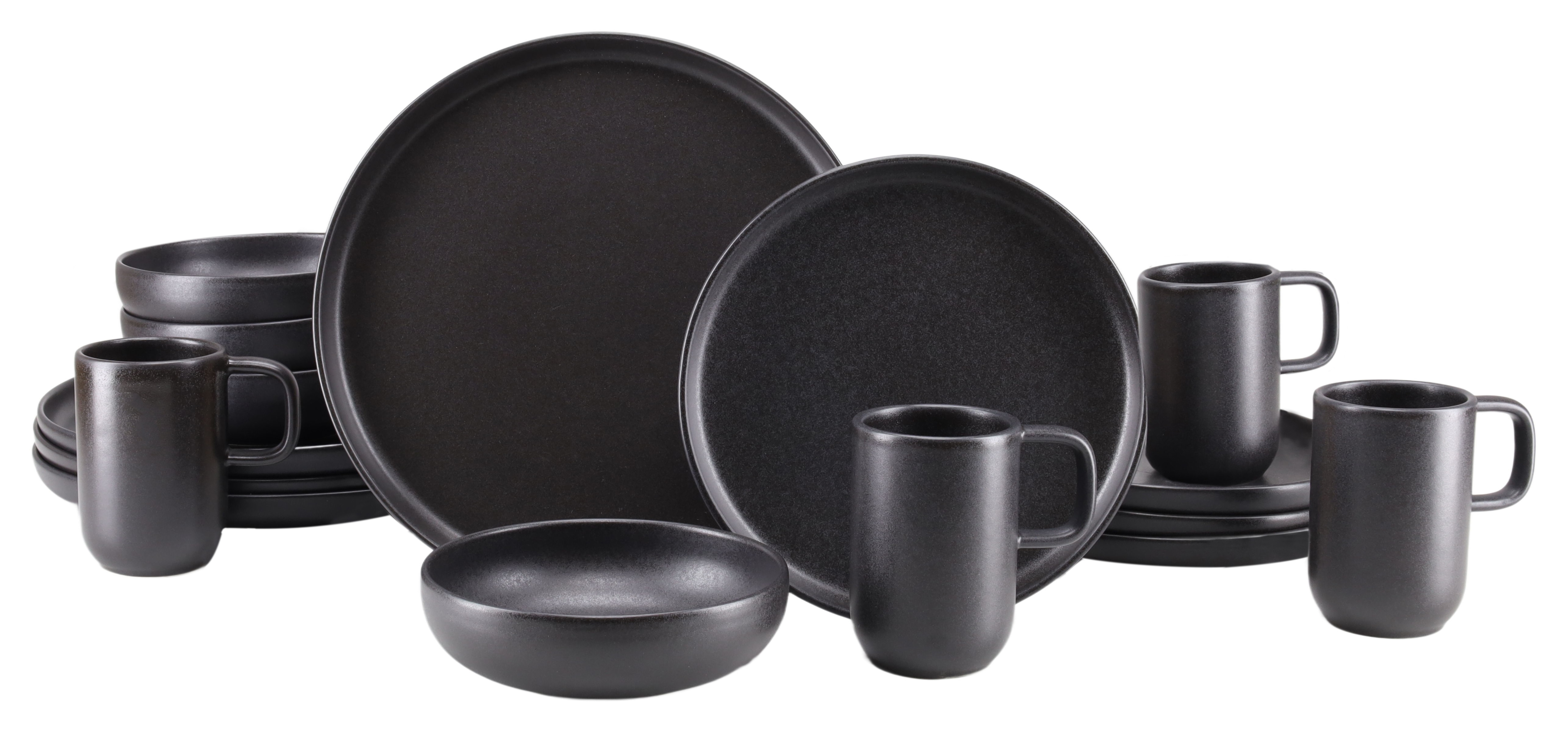 CreaTable Kombiservice "Uno, Geschirr-Set, 16-tlg." Seidenmatten, Spezialglasur, Klare Konturen mit sanften Rundungen