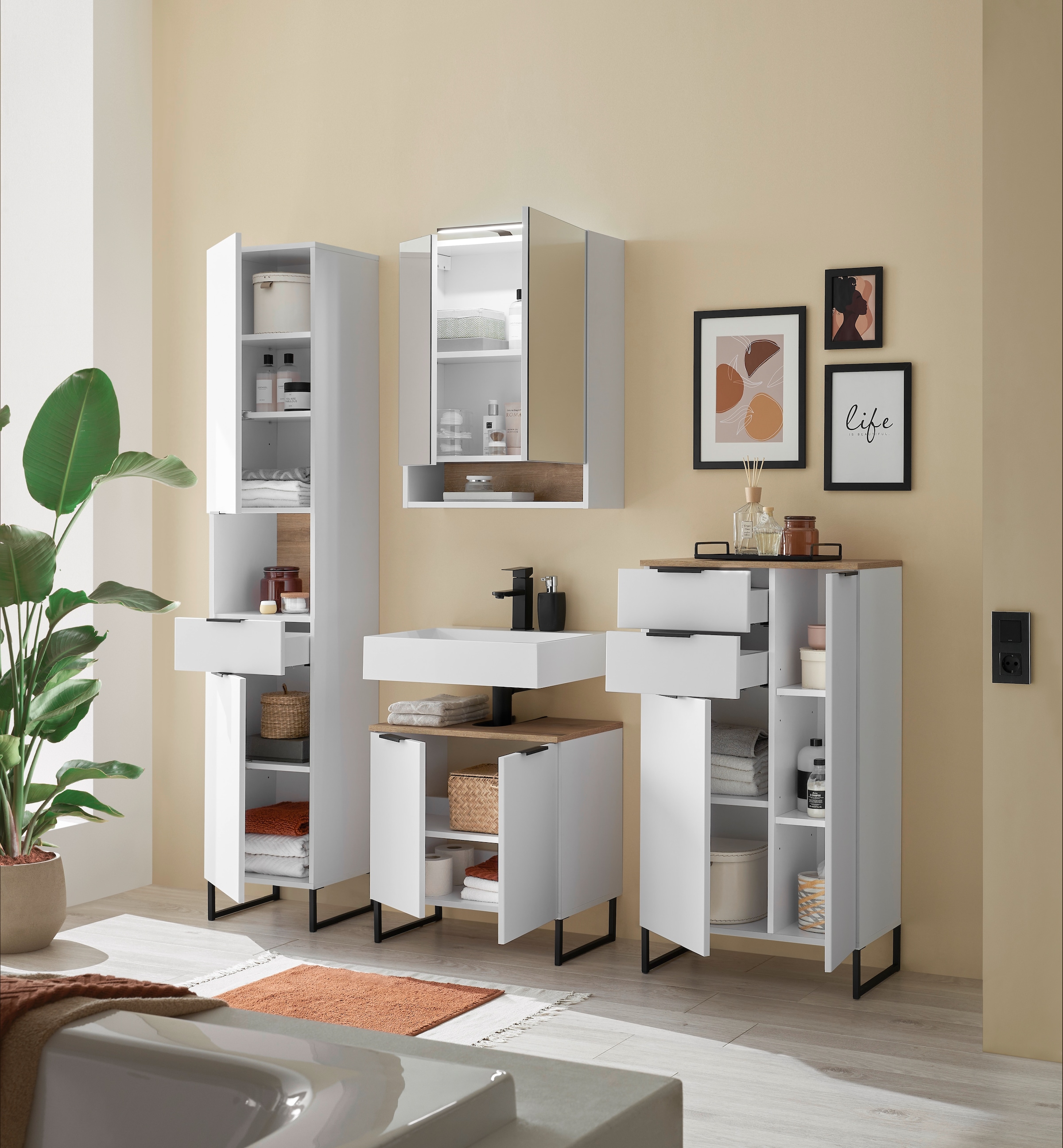 BASIC by Balculina Waschbeckenunterschrank »Denver Waschbeckenunterschrank, Badezimmerschrank 60x60x35« 1 Stk. tlg. Breite 60 cm, Tür L/R montierbar, Softclose