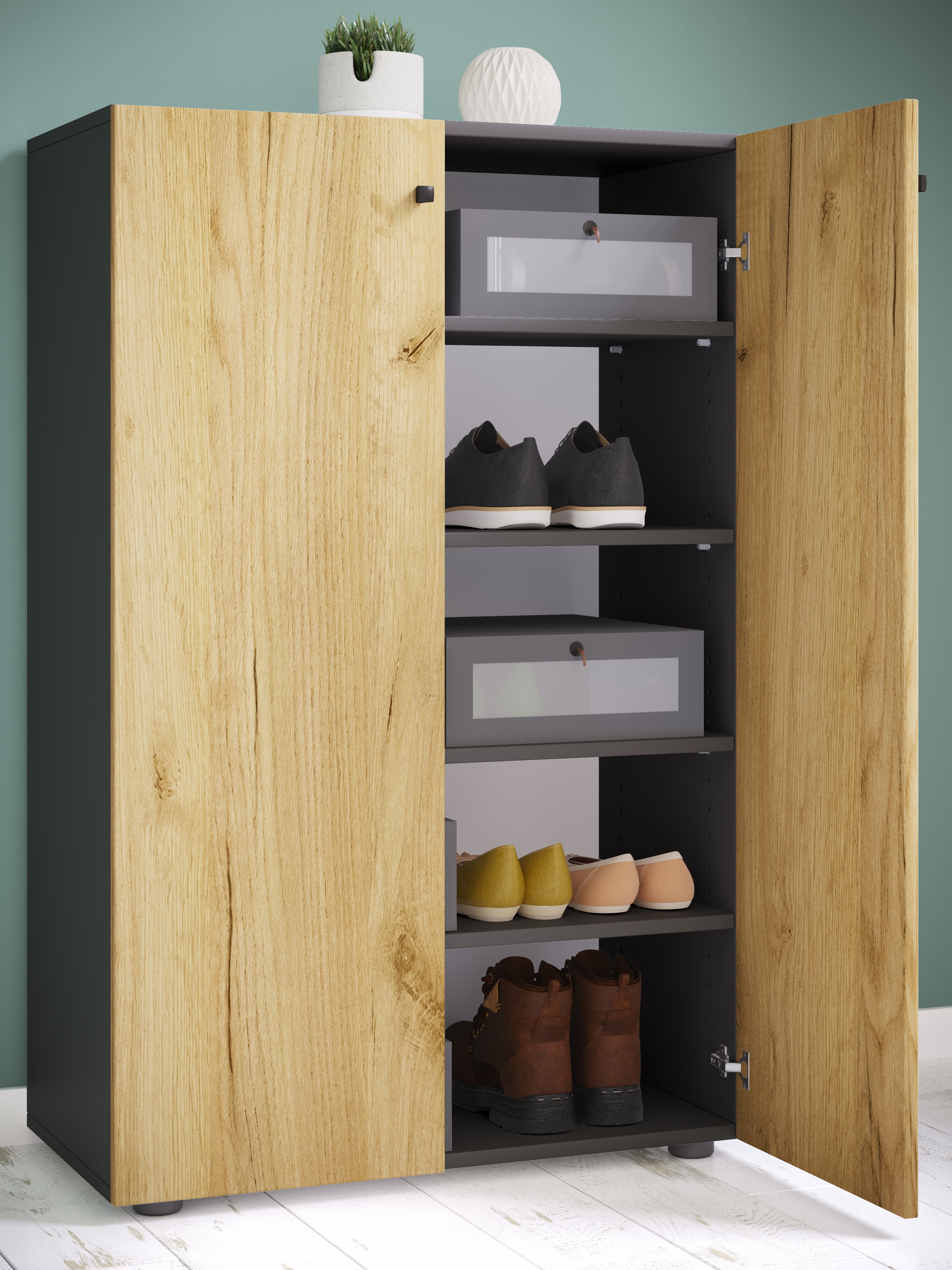 VCM Schuhschrank »VCM Holz-Schuhschrank | Maße: H. 110 x B. 70 x T. 39 cm | Allzweckschrank | 5 Fächer | 2 Drehtüren¿ Lona«, (1 St.)