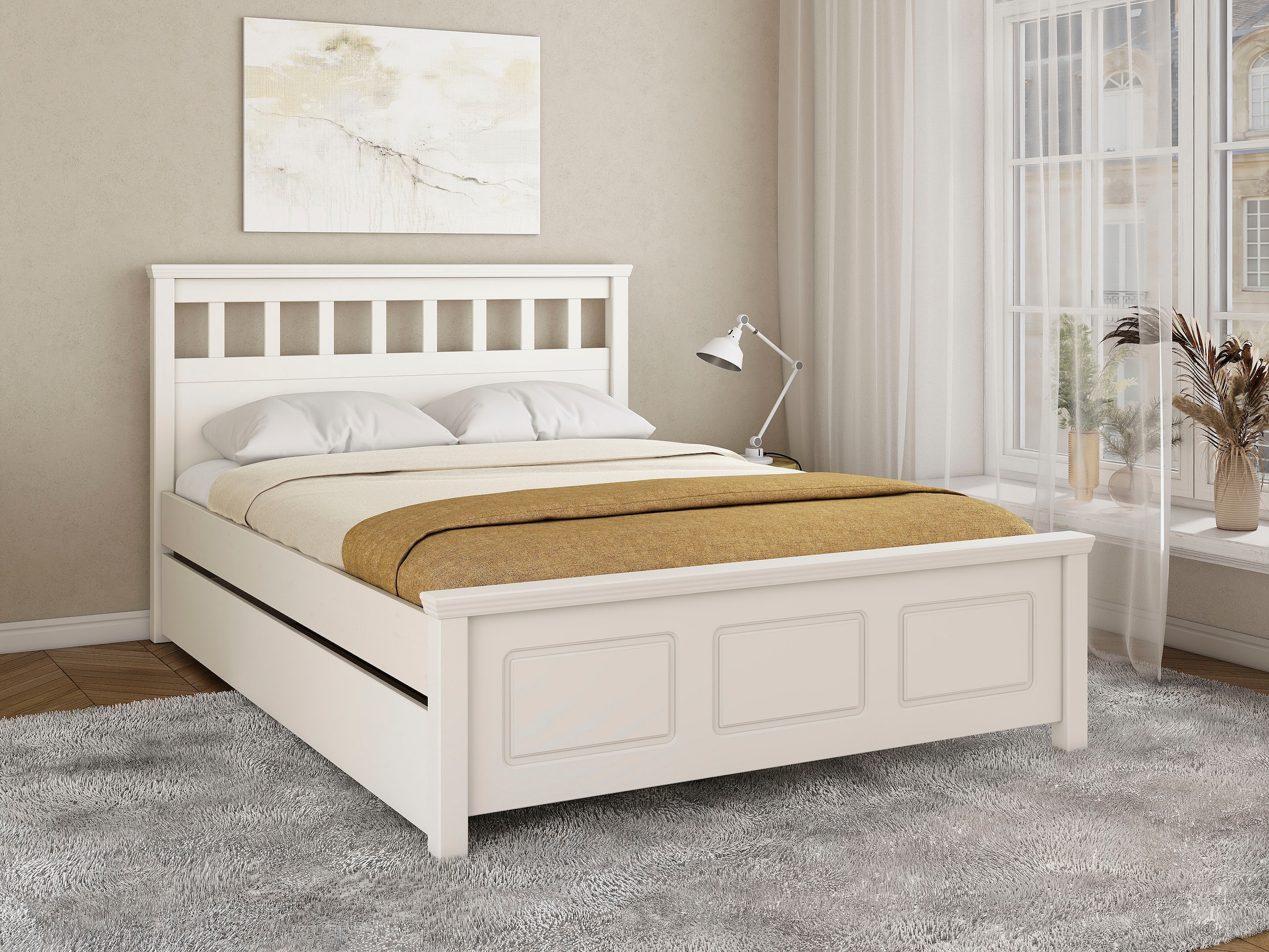 OTTO home Bett »Tillian, Bettgestell, Doppelbett, Bettkasten optional, Made in EU« B/T/H: 149,6/213,1/230,8 cm,  aus massiver Kiefer in Kombination mit MDF, FSC®, inklusive Lattnerost