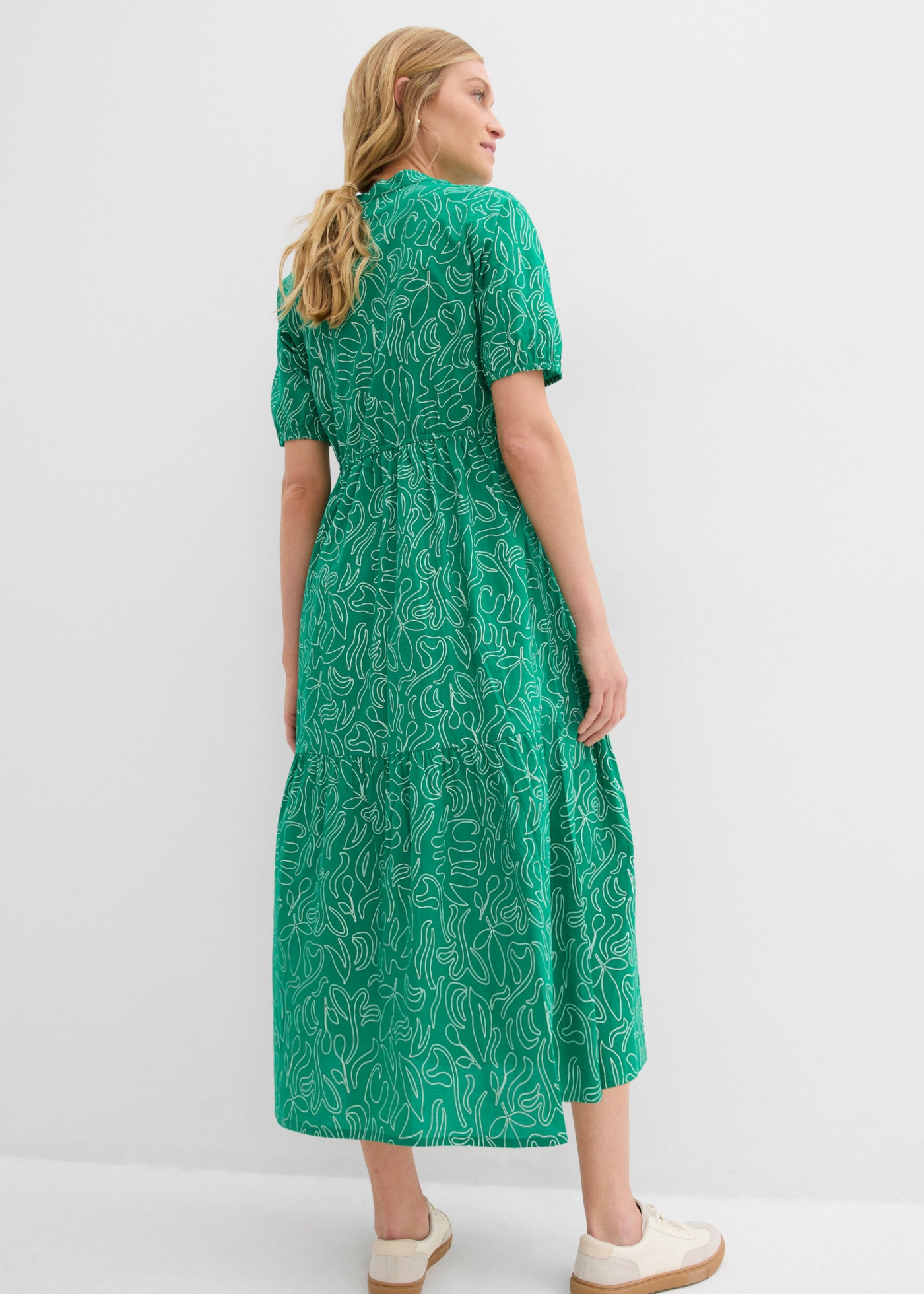 bonprix Midikleid körperumspielende Form, mit Henleykragen, Halbarm-Design