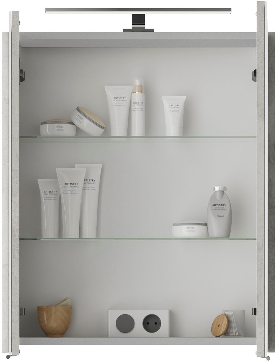 Saphir Badmöbel-Set »Serie 4035 2-teilig, Keramikwaschtisch mit LED-Spiegelschrank«, (Set), 60 cm breit, inkl. Türdämpfer, 2 Schubladen, 2 Türen, 2 Einlegeböden