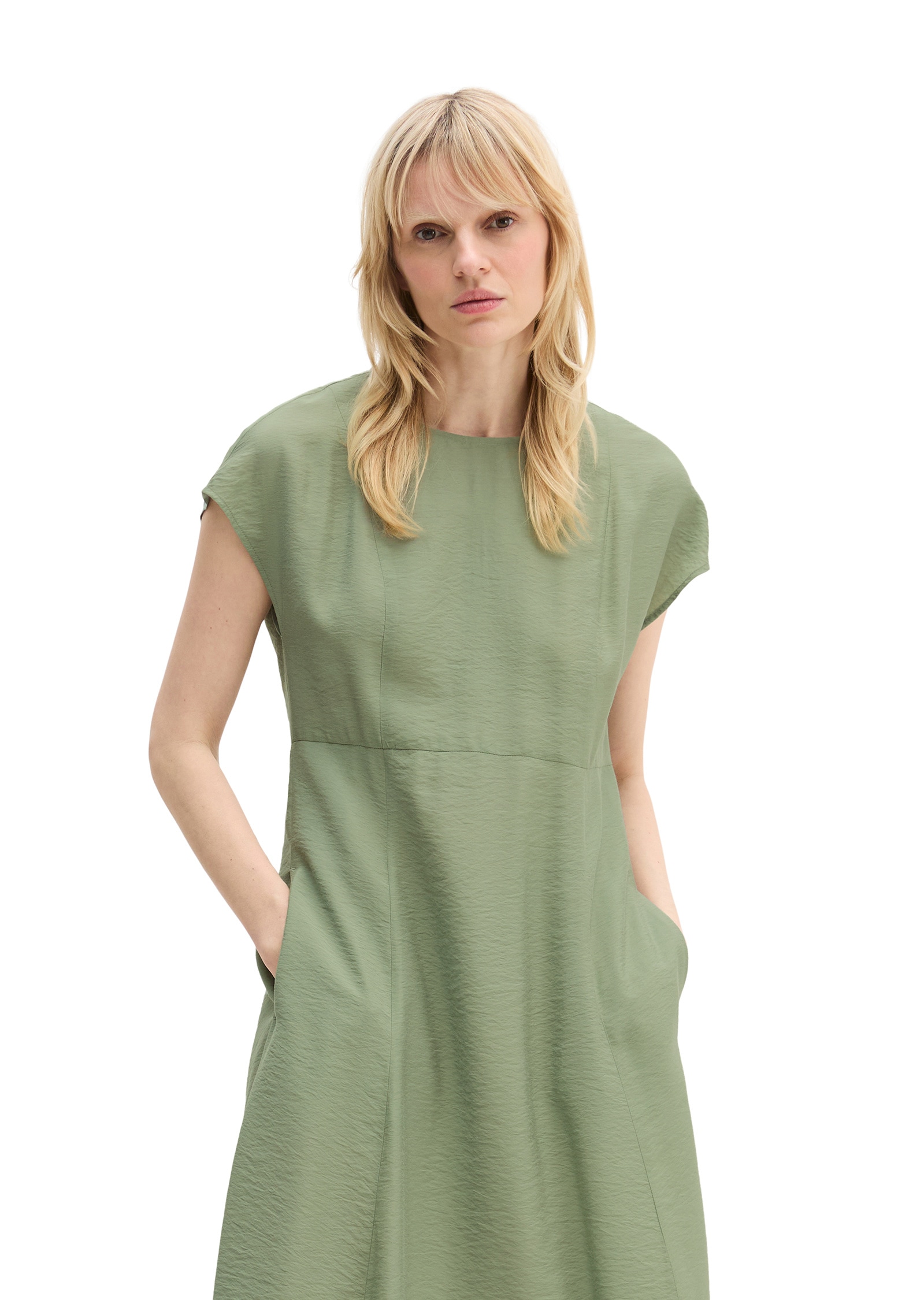Midikleid MARC O'POLO "aus Viskose-Mix", Damen, Gr. 46, Normalgrößen, fresh sage, Obermaterial: 83% Viskose, 17% Polyamid, unifarben, regular fit wadenlang, Rundhals, Kleider Midikleid