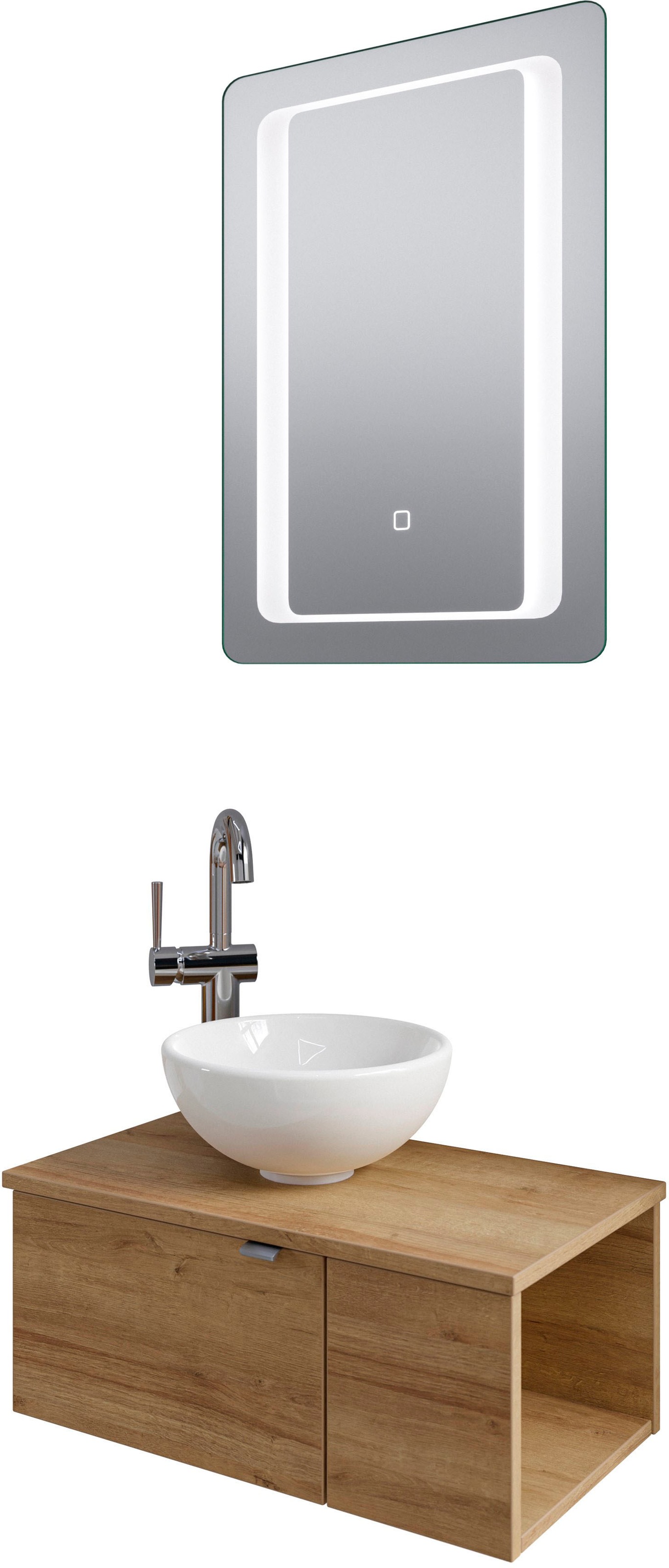Saphir Badmöbel-Set »Serie 6915«, (4 St.), Gäste-Bad, 61 cm breit, mit LED-Spiegel, offenem Fach und 2 Türen