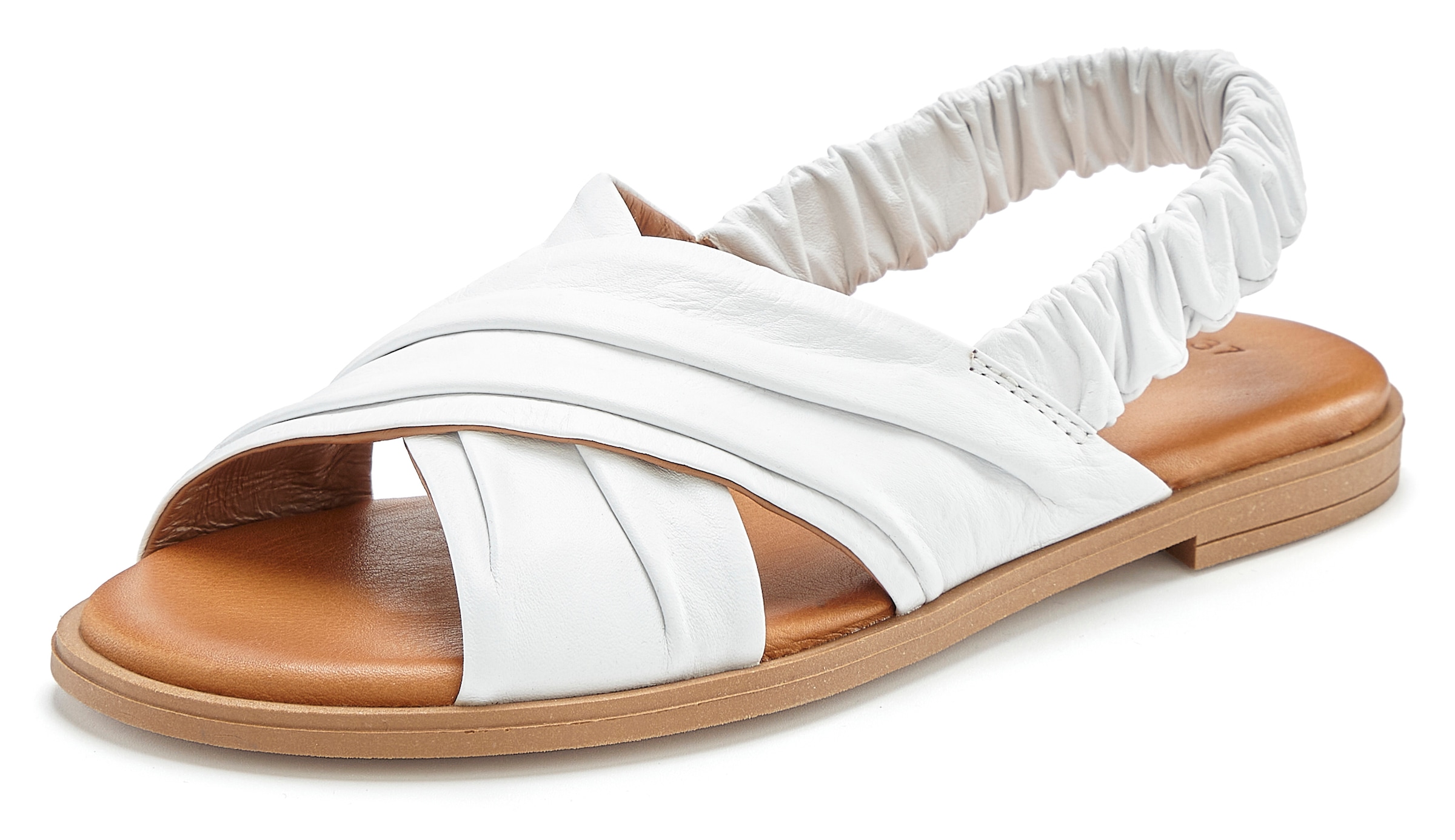 LASCANA Sandale »Sandalette, Sommerschuh, offener Schuh, Pantolette«, aus Leder mit elastischen Riemchen
