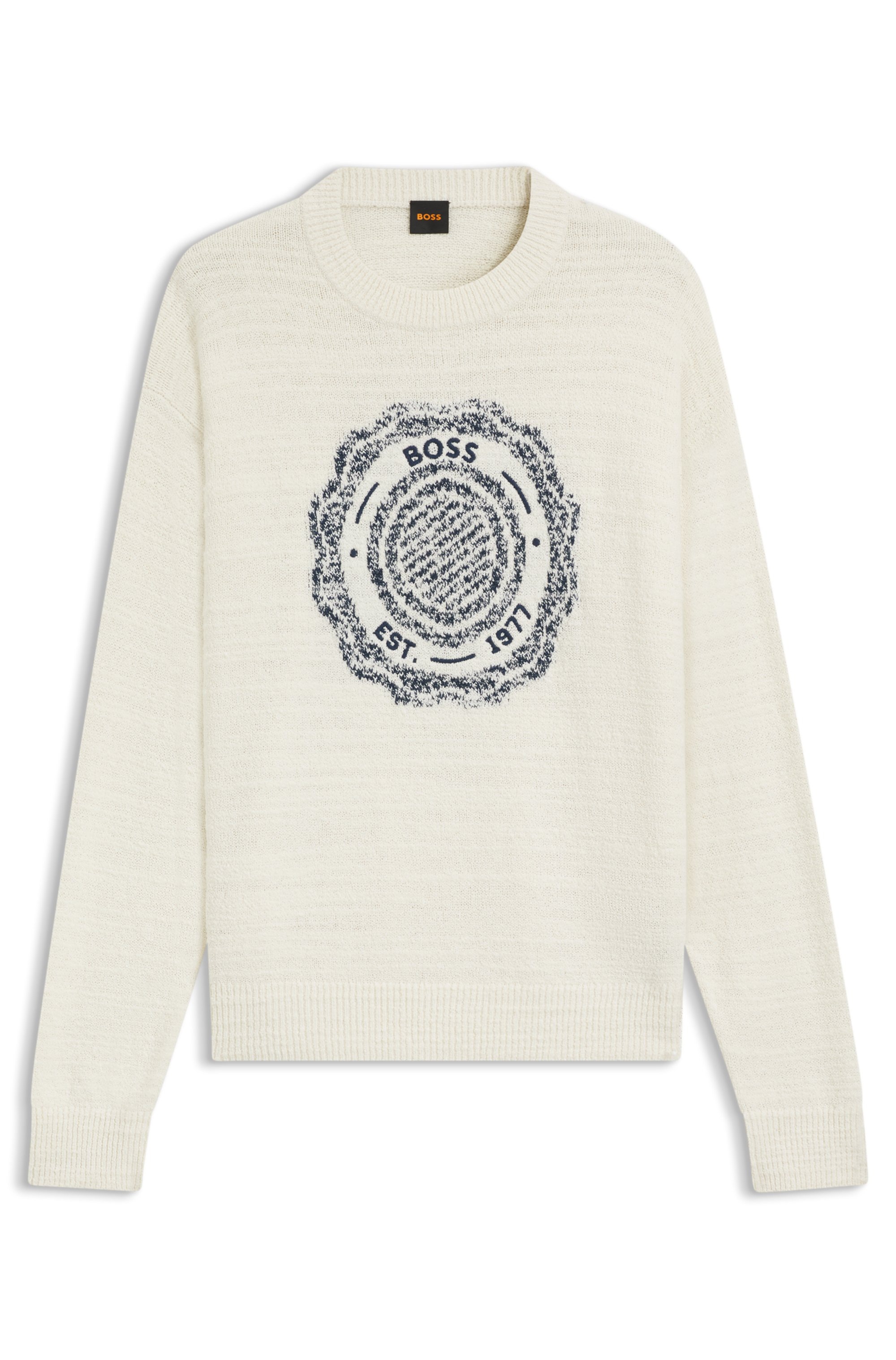 Strickpullover BOSS ORANGE "Kerbert", Herren, Gr. M, natural106, Strick, Obermaterial: 48% Wolle, 40% Baumwolle, 12% Polyamid, unifarben, regular fit normal, Rundhals, Bündchen, Pullover Strickpullover, Regular Fit, Rundhalsausschnitt, BOSS-Logo 3