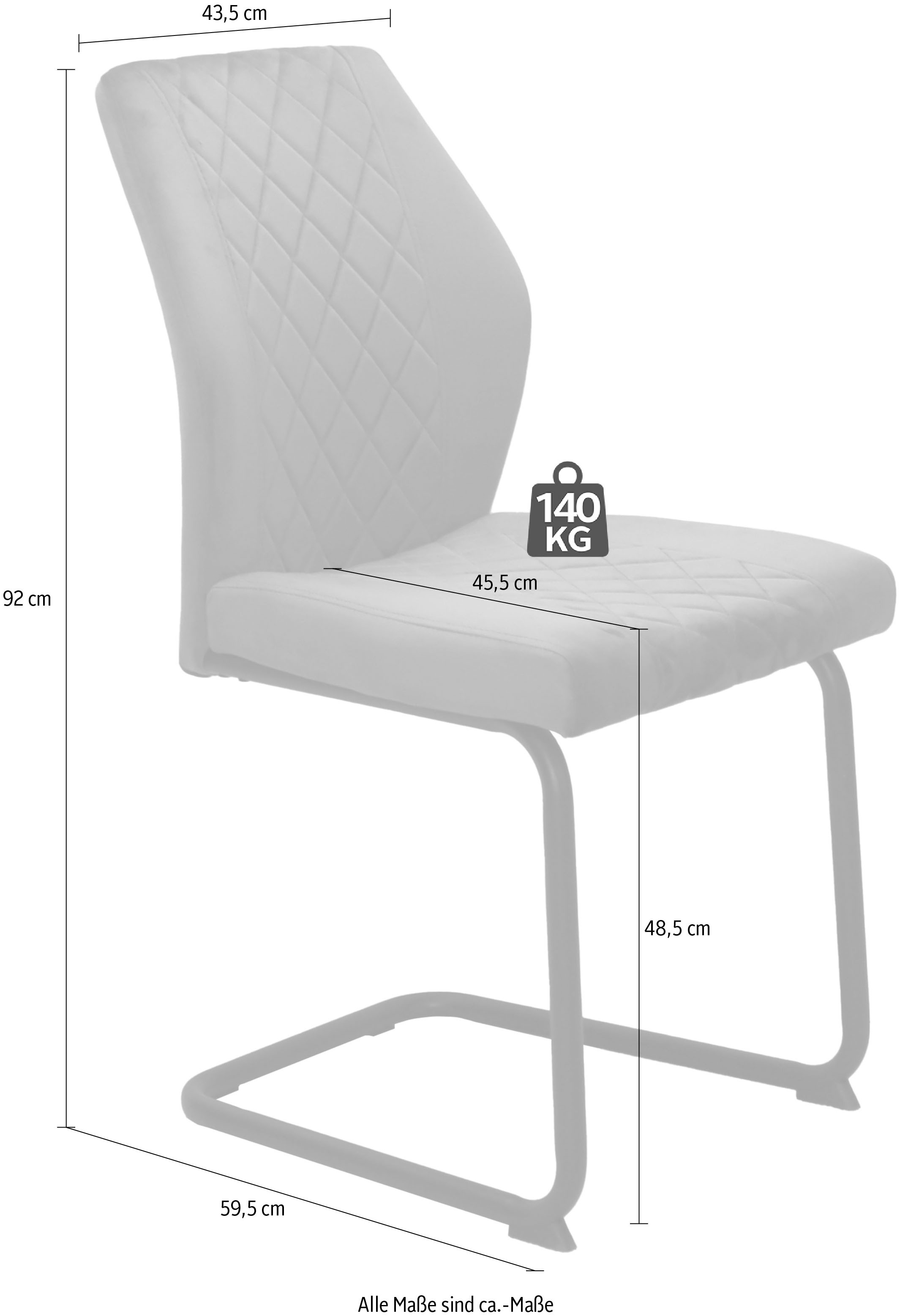 HELA Freischwinger »Freischwinger DALLAS 140kg belastbar, mit Rautensteppung«, (Set), 4 St., Samtvelours VELVET, Esszimmerstuhl, Rücken und Sitz ergonomisch gepolstert