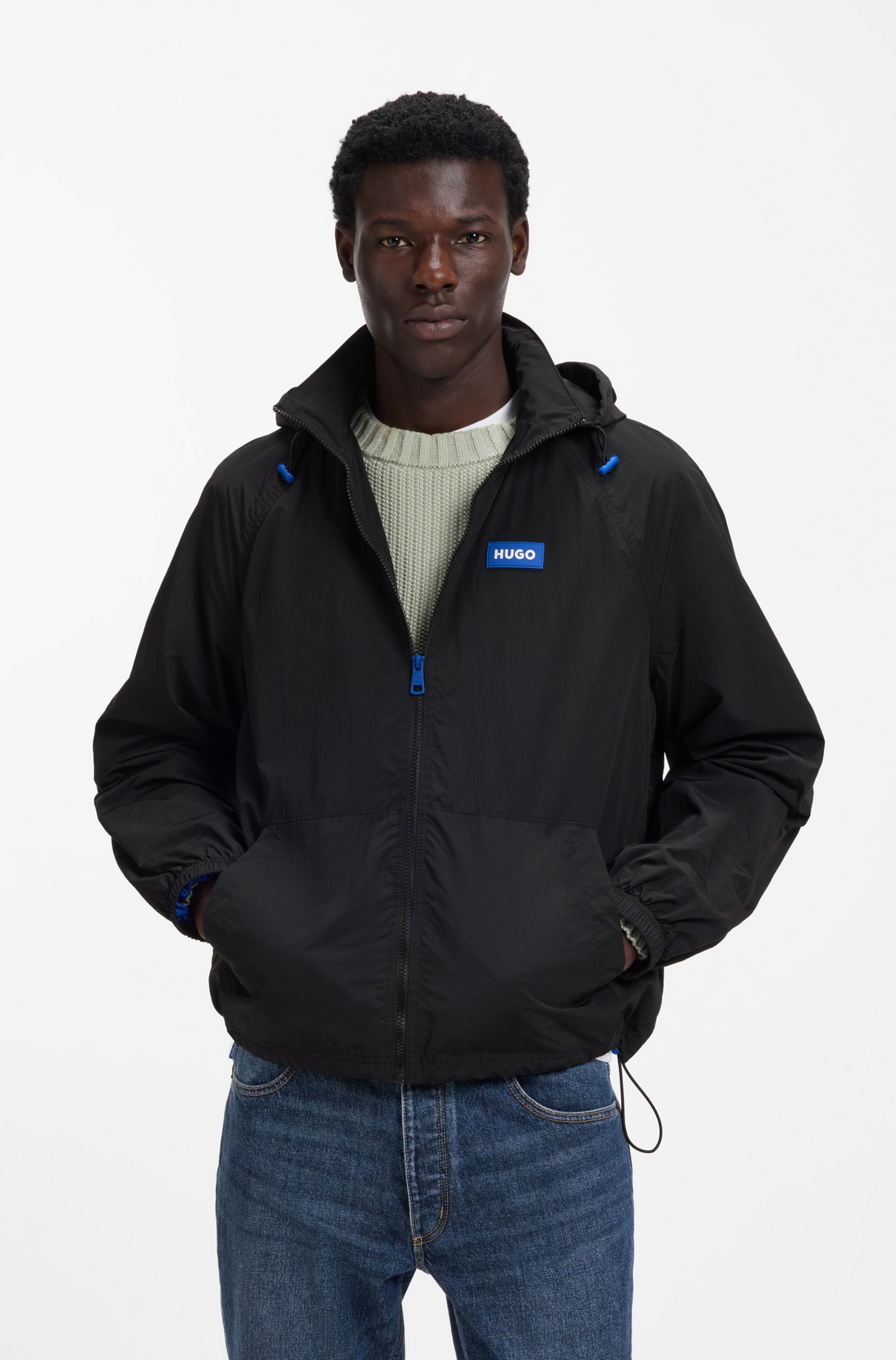 HUGO Windbreaker "Bento2611" mit Kapuze abnehmbare Kapuze, Regular Fit, wasserabweisend