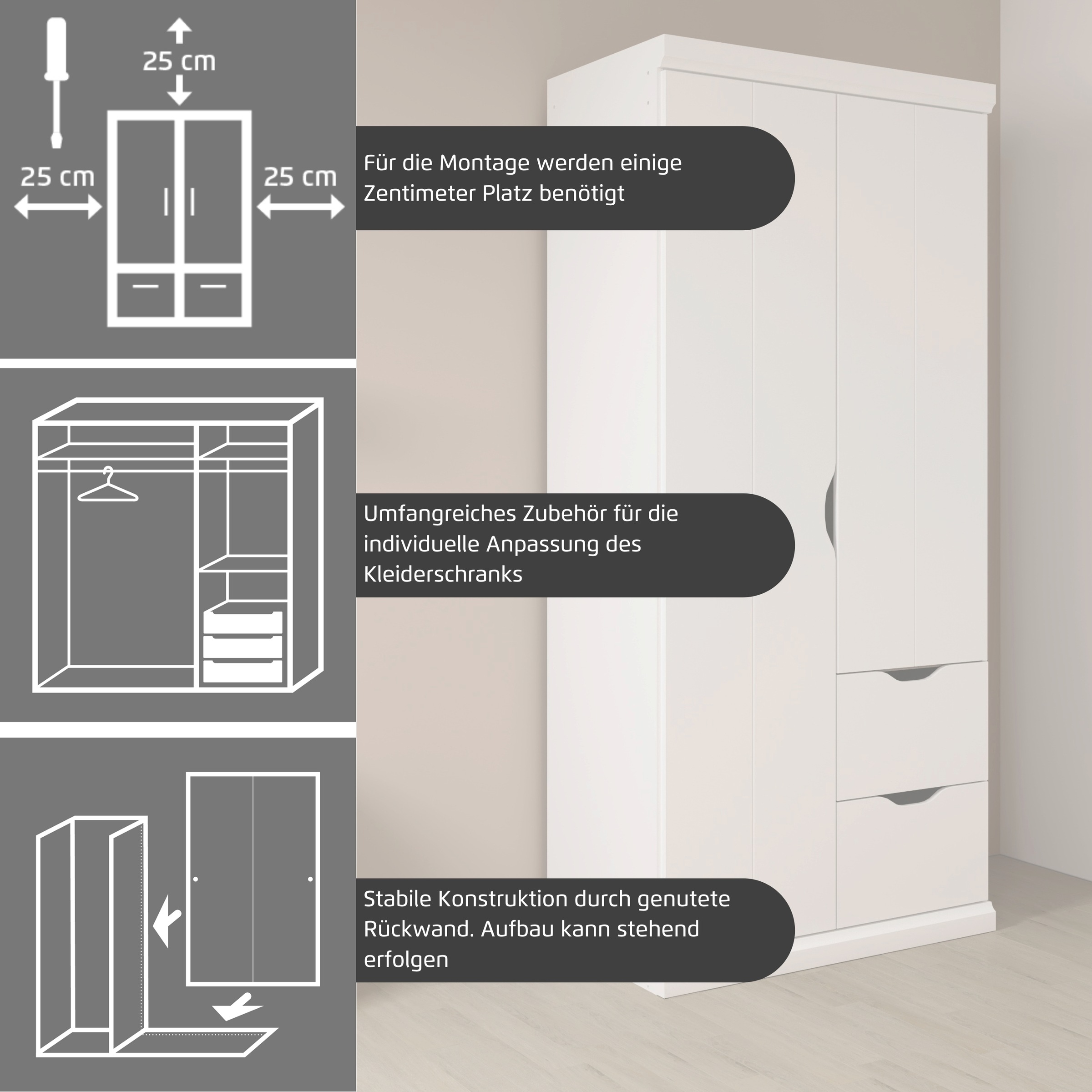 Thumbnail - rauch Kleiderschrank "Drehtürenschrank Schrank Garderobe Wäscheschrank Schlafzimmer MARLENE" in 3 verschiedenen Ausstatt...
