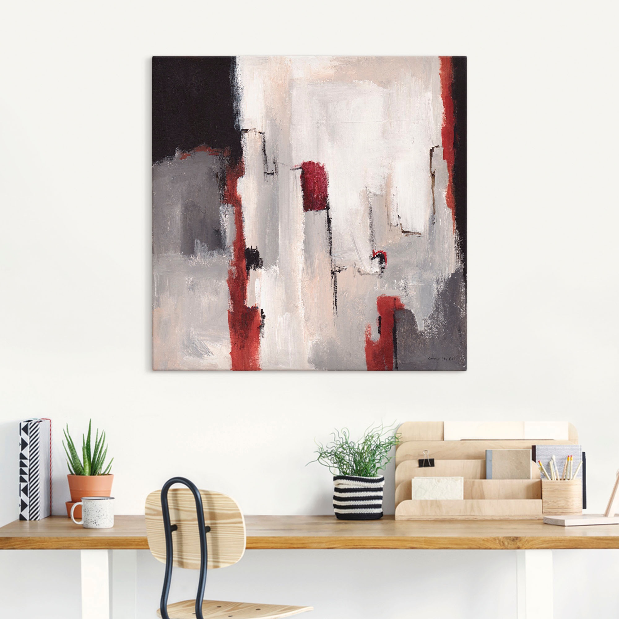 Artland Leinwandbild "Rot an Grau II" Gegenstandslos 1 Stk. tlg. als Leinwa günstig online kaufen