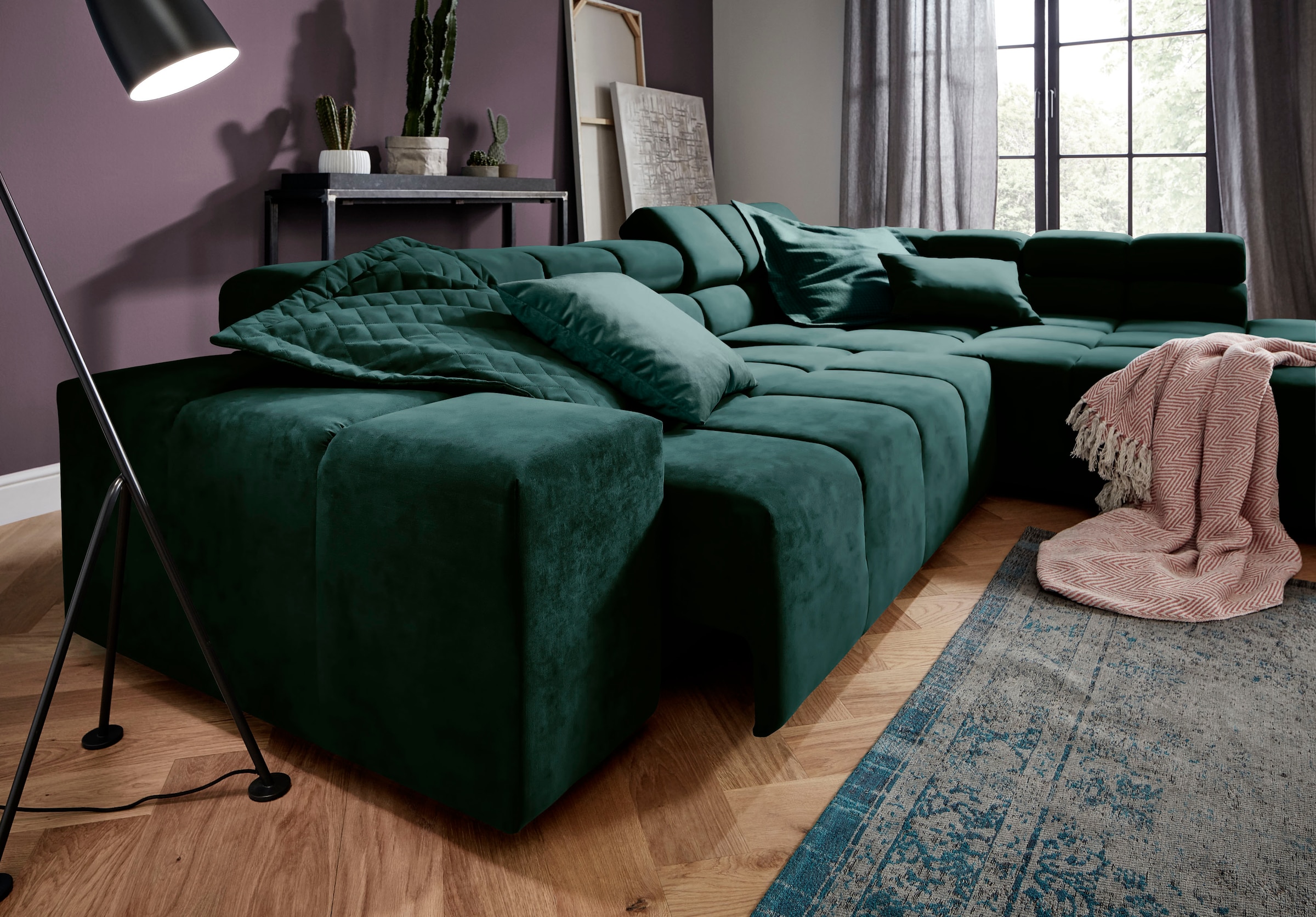 INOSIGN Ecksofa »Ancona incl. Kopfteilverstellung, Breite 319cm, L-Form«, wahlweise motorische Sitztiefenverstellung, auch in Cord + Easy Care