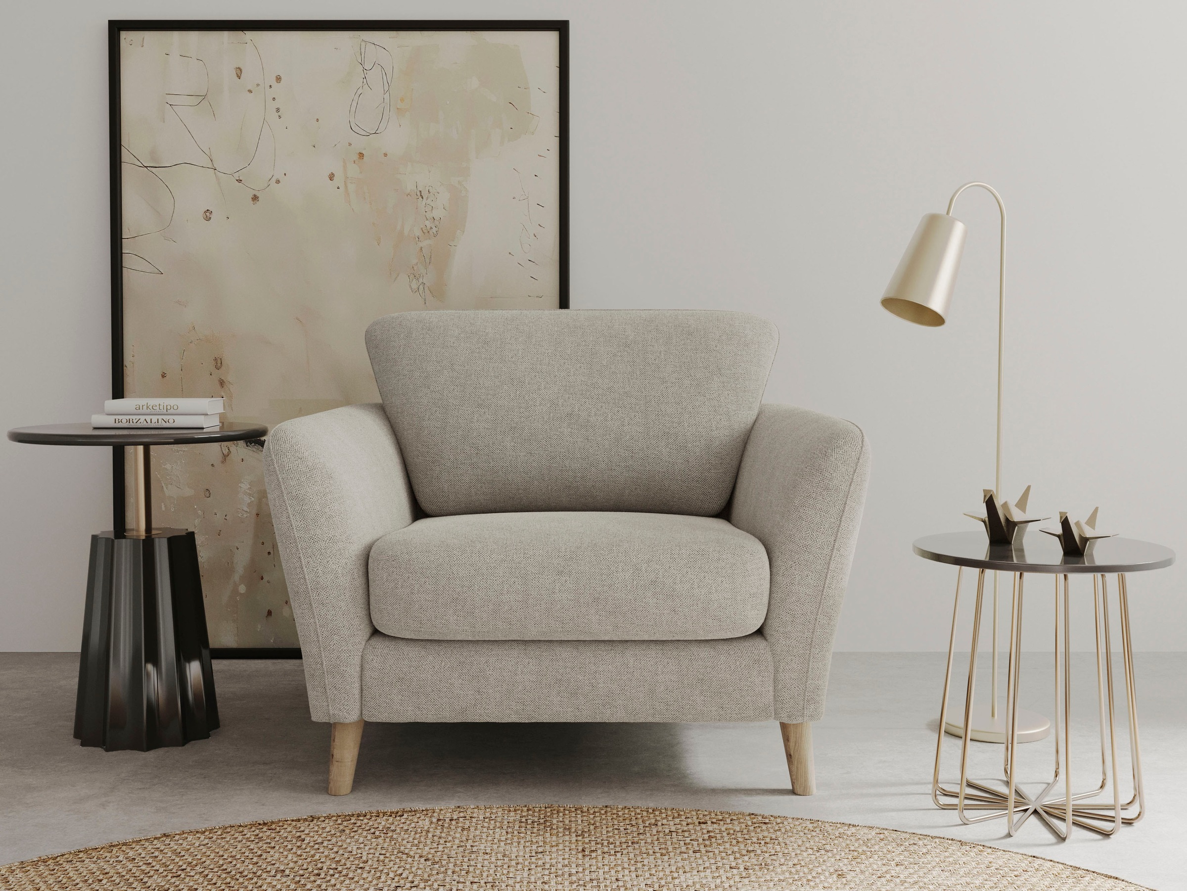 OTTO home Sessel "MARSEILLE" Massivholzbeine Eiche, Landhausstil, Wellenunterfederung
