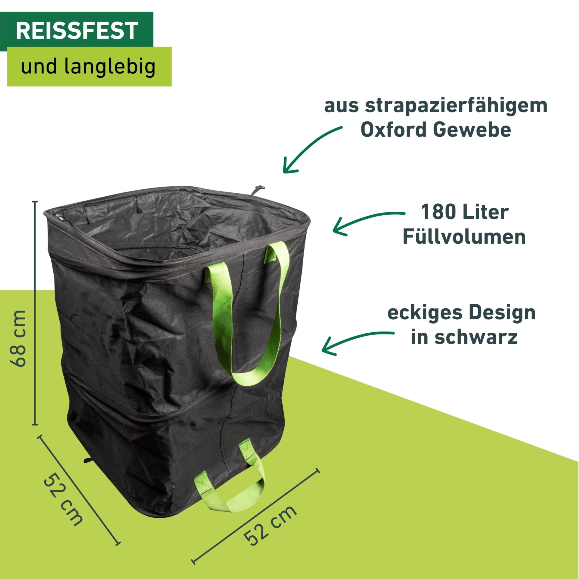 Windhager Gartensack »Pop-up Square aus hochwertigem Oxford 600D Gewebe« 1 tlg. selbststehender Laubsack 180 Liter, Gartenabfallsack wiederverwendbar