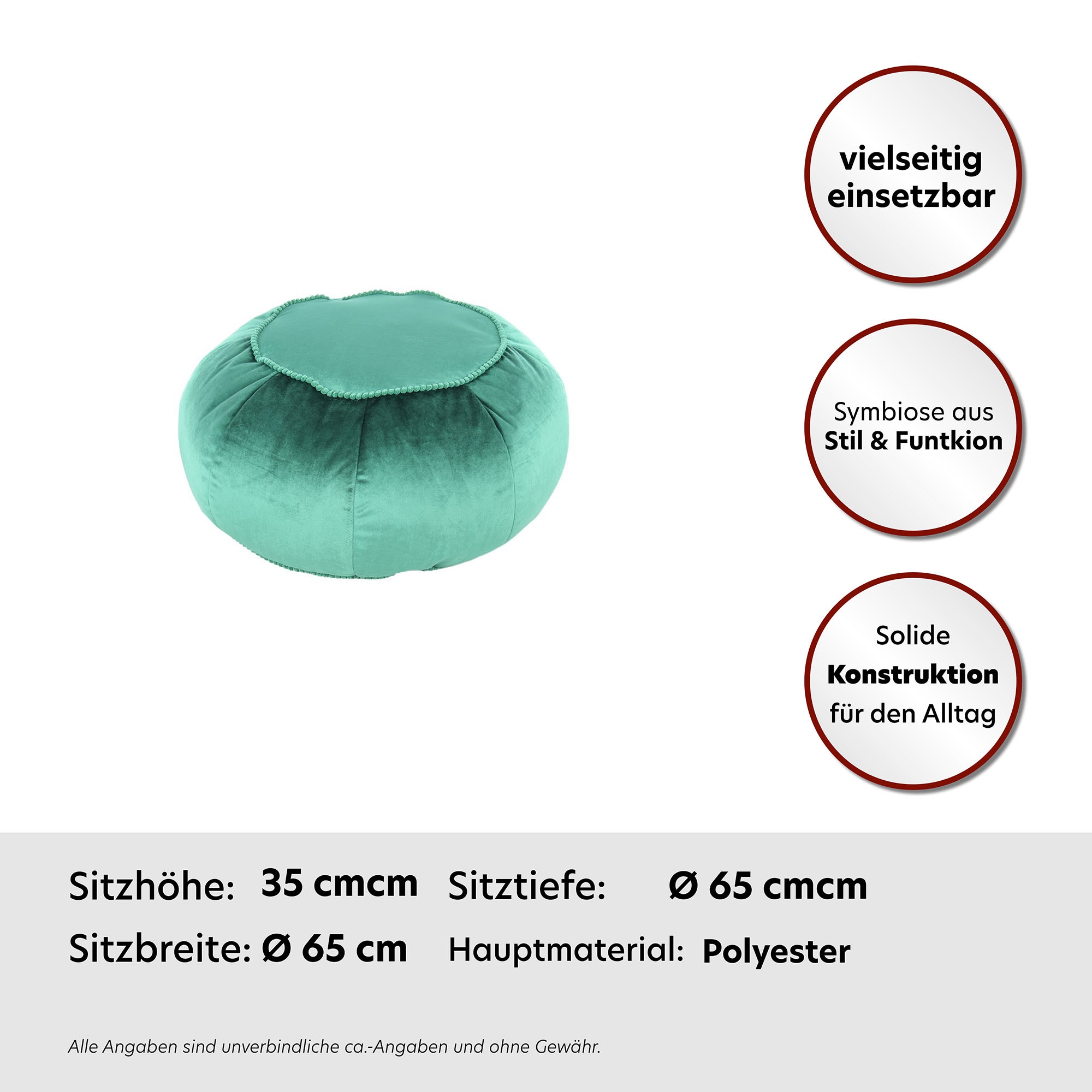 Kayoom Sitzhocker »Pouf Taj Mahal 325, trendige samtige Oberfläche«, (1 St.), samtweich, farbig, modern, orientalisches Design