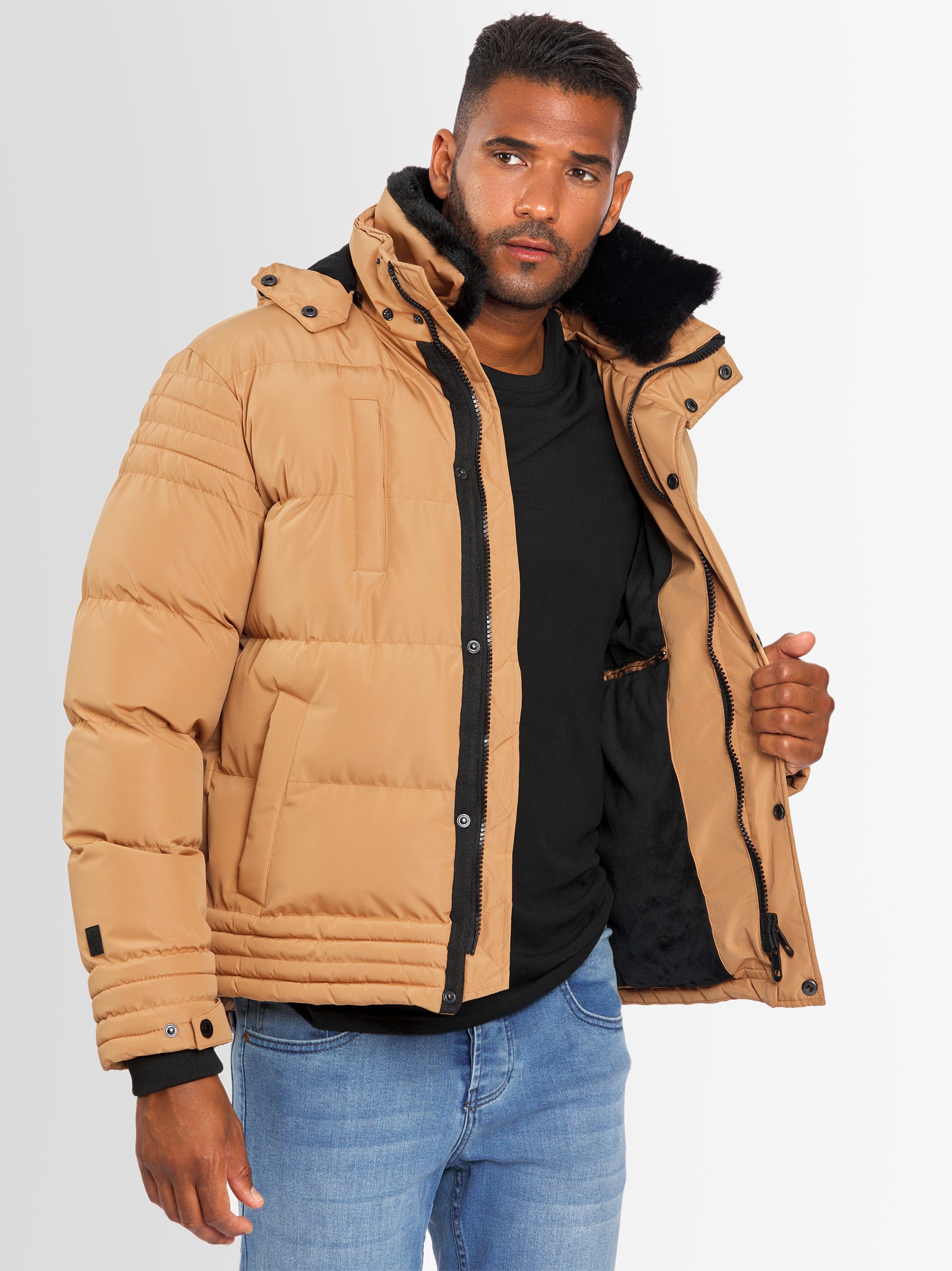 Alessandro Salvarini Winterjacke »ASFabiano«, mit warmem Teddyfell und abnehmbarer Kapuze