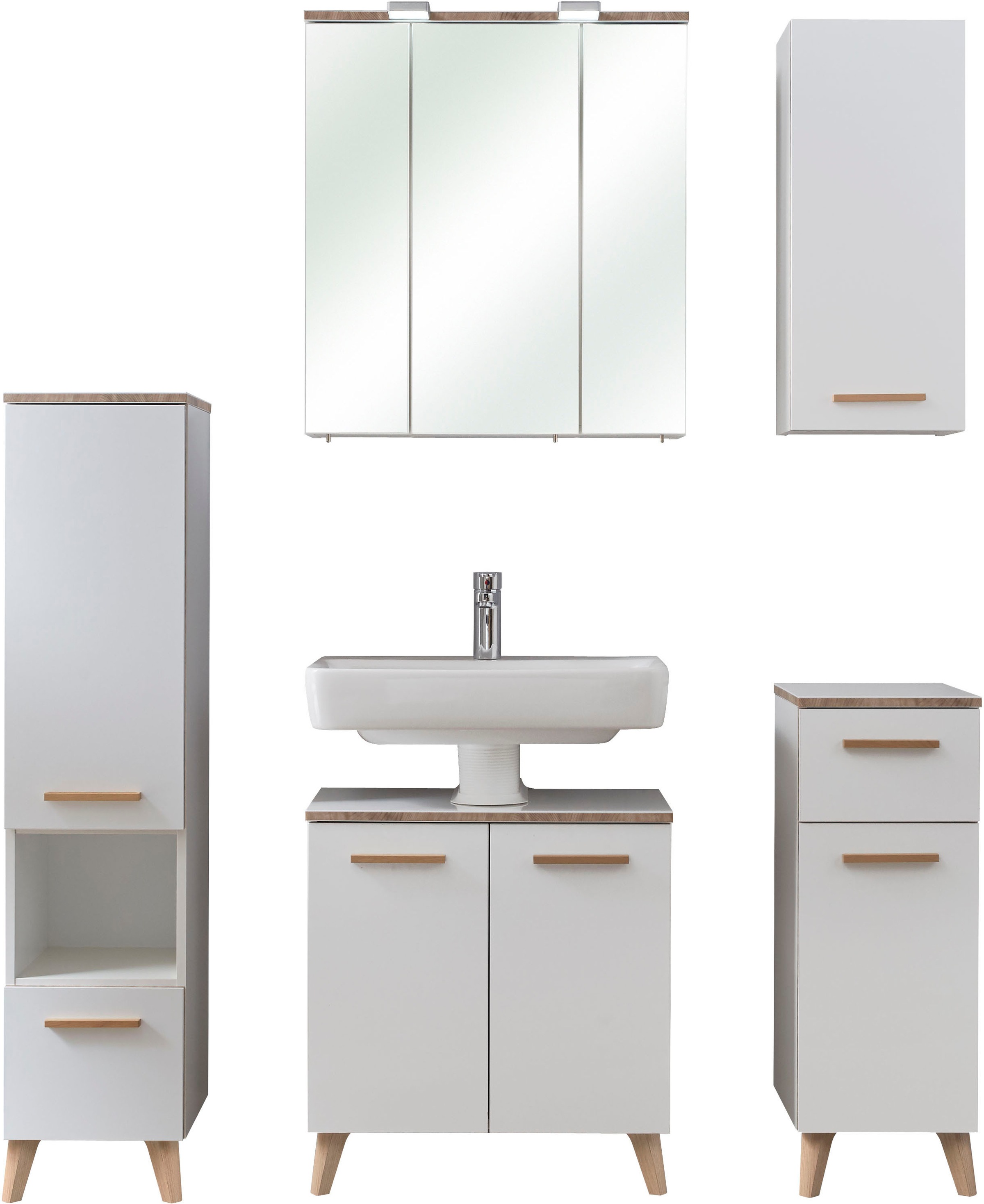 Thumbnail - Saphir Badmöbel-Set "Quickset 931 5-teilig, Waschbeckenunterschrank und LED-Spiegelschrank" Set, 5 Stk. tlg.