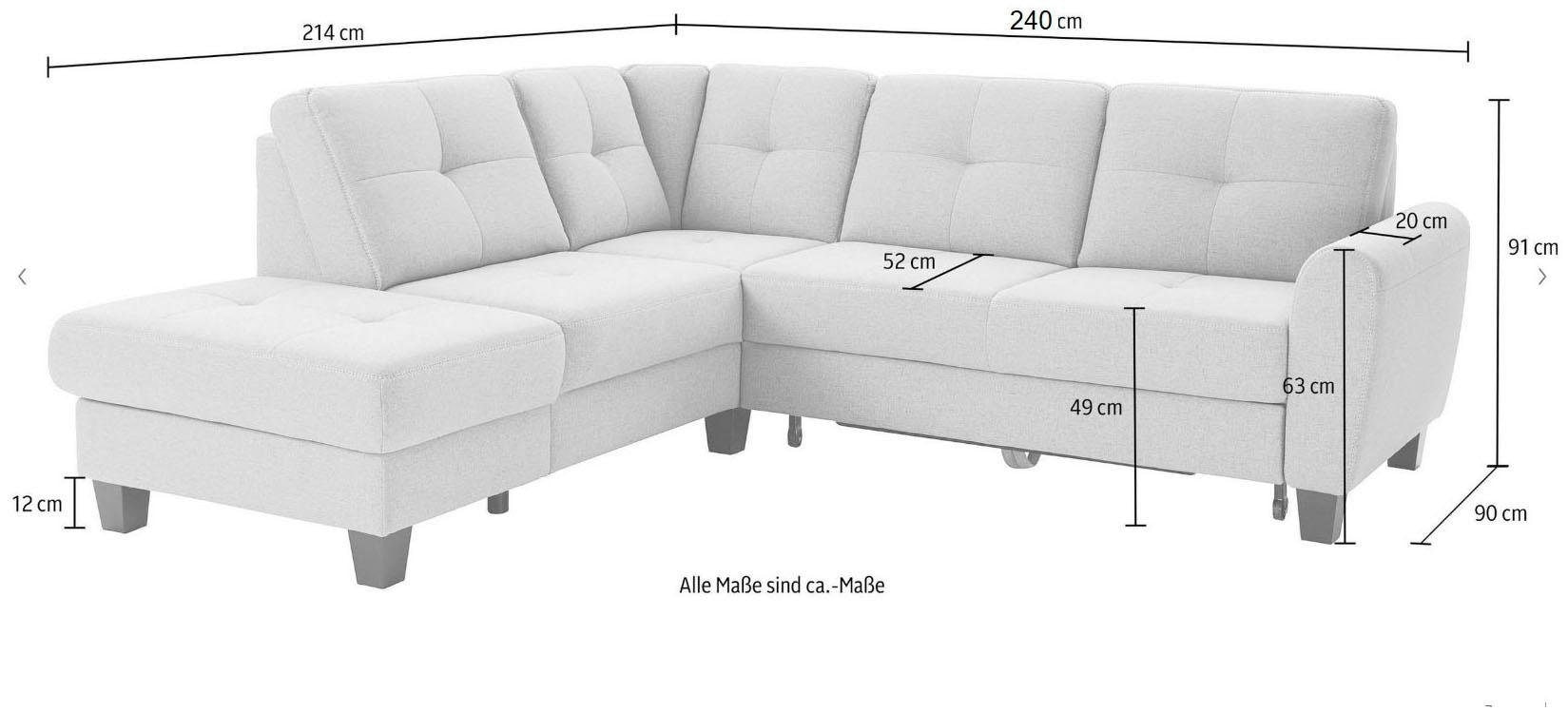 sit&more Ecksofa »Varese L-Form«, mit Federkern, wahlweise mit Bettfunktion und Stauraum