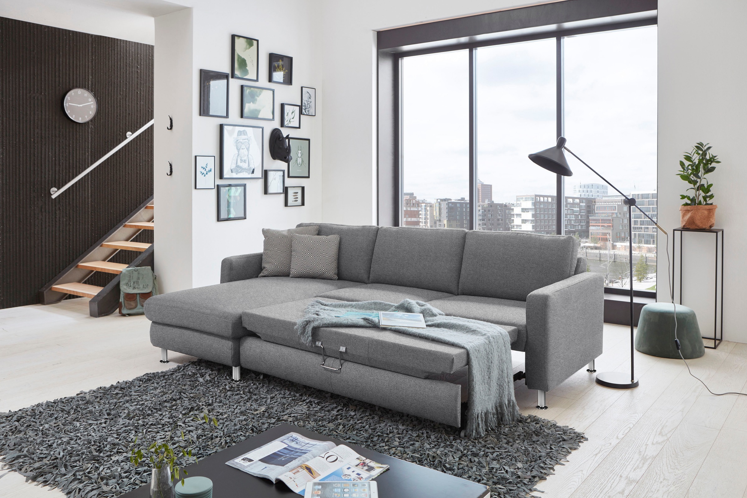 Die PlanBar Ecksofa »MP-IN19027 L-Form«, wahlweise mit Bettfunktion, frei im Raum stellbar