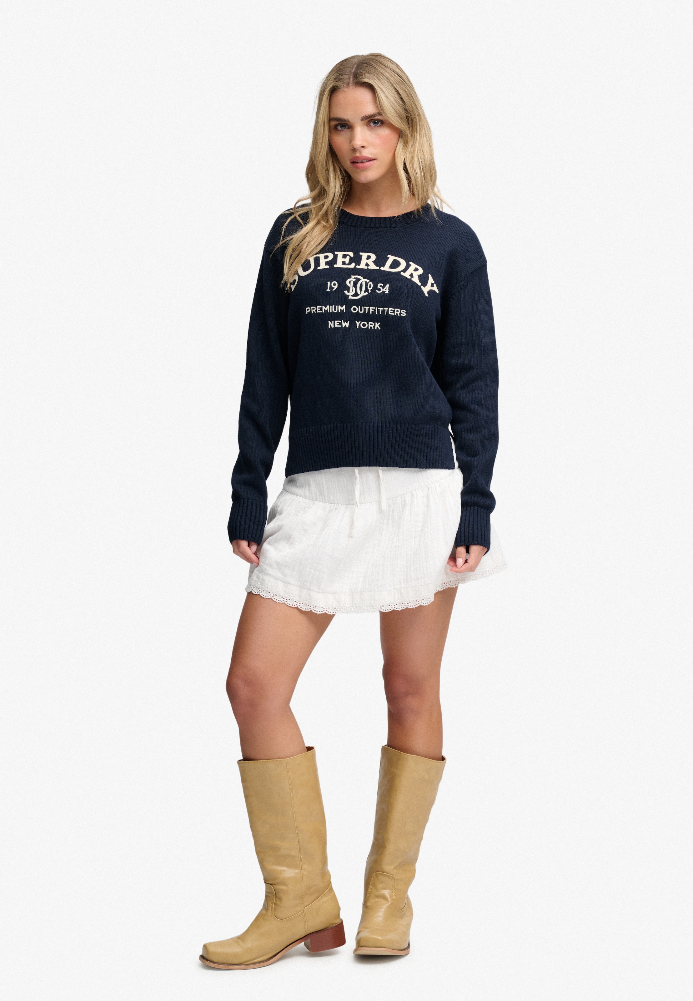Superdry Strickpullover »HERITAGE GRAPHIC JUMPER« Baumwolle, mit hochwertiger Stickerei