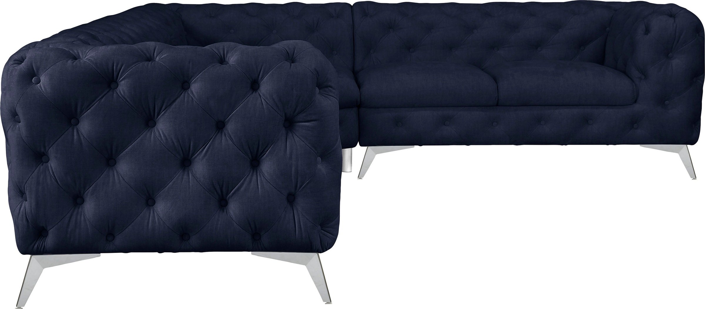 Leonique Chesterfield-Sofa »Ecksofa GLYNIS L-Form mit Wellenunterfederung, Maße B/T/H 323/264/75cm«, aufwändige Knopfheftung, moderne Chesterfield Optik, Fußfarbe wählbar