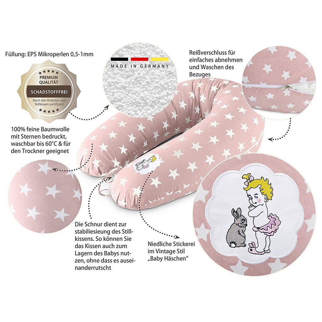 SEI Design Stillkissen »Vintage Sterne pastel-rosa EPS«, mit hochwertiger Stickerei mit niedlichen Vintage-Motiven
