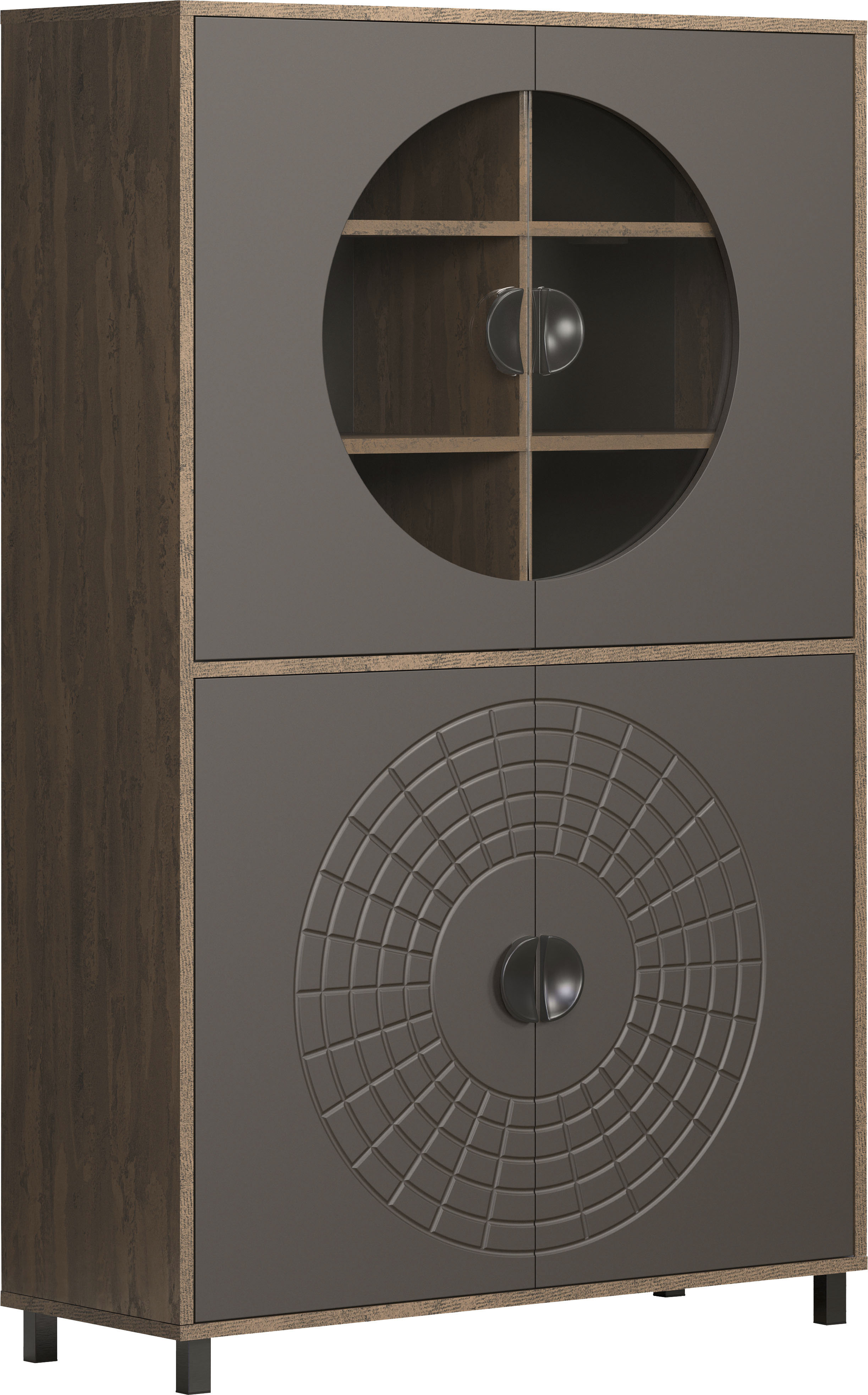 Home affaire Hochkommode "Fusion" 1 Stk. tlg. Vitrine mit besonderem Kreismuster - Hochzeitsschrank in Vintageoptik