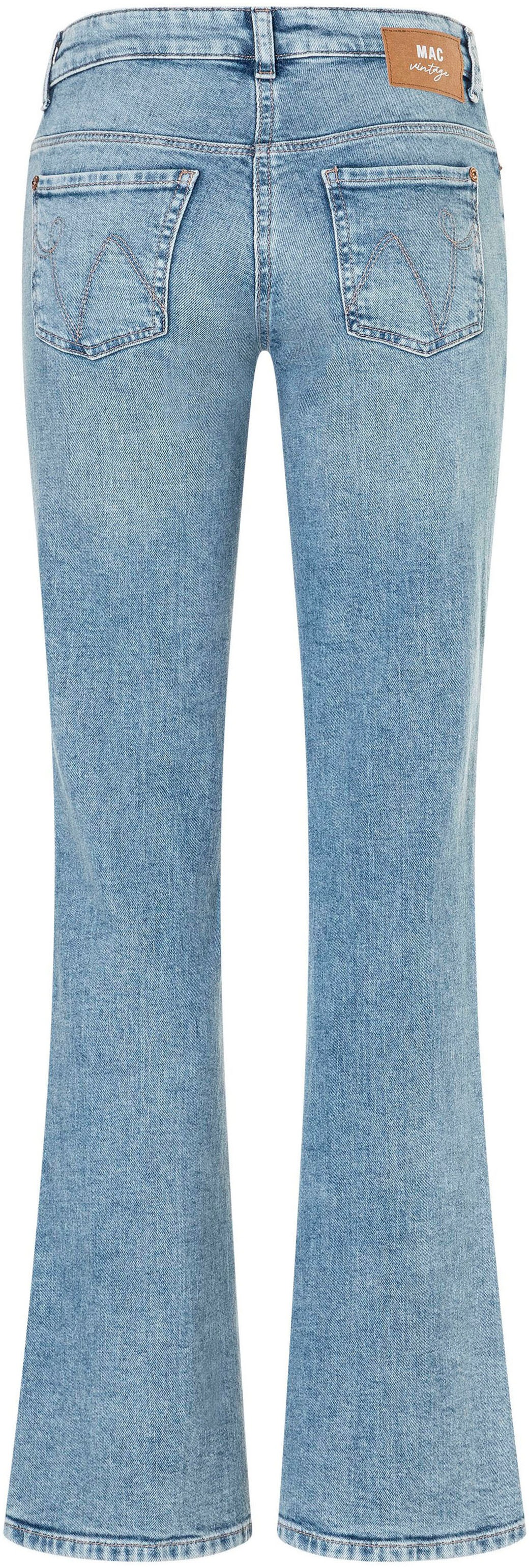 Bootcut-Jeans MAC "DETROIT flared", Damen, Gr. 40, Länge 32, 90`s cool wash, Denim/Jeans, Obermaterial: 99% Baumwolle, 1% Elasthan, bootcut fit lang, Jeans, Aufwendig gearbeitete Details an den Vordertaschen 2
