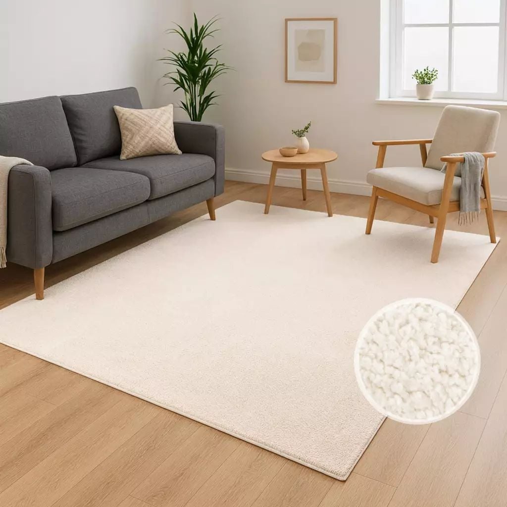 Teppich CARPET CITY, B:120cm H:14mm L:160cmcreme, Obermaterial: 100% Polyester, Wohnzimmer, Teppiche, "CALMA 200", Kurzflor, Waschbar, Anti-Rutsch,