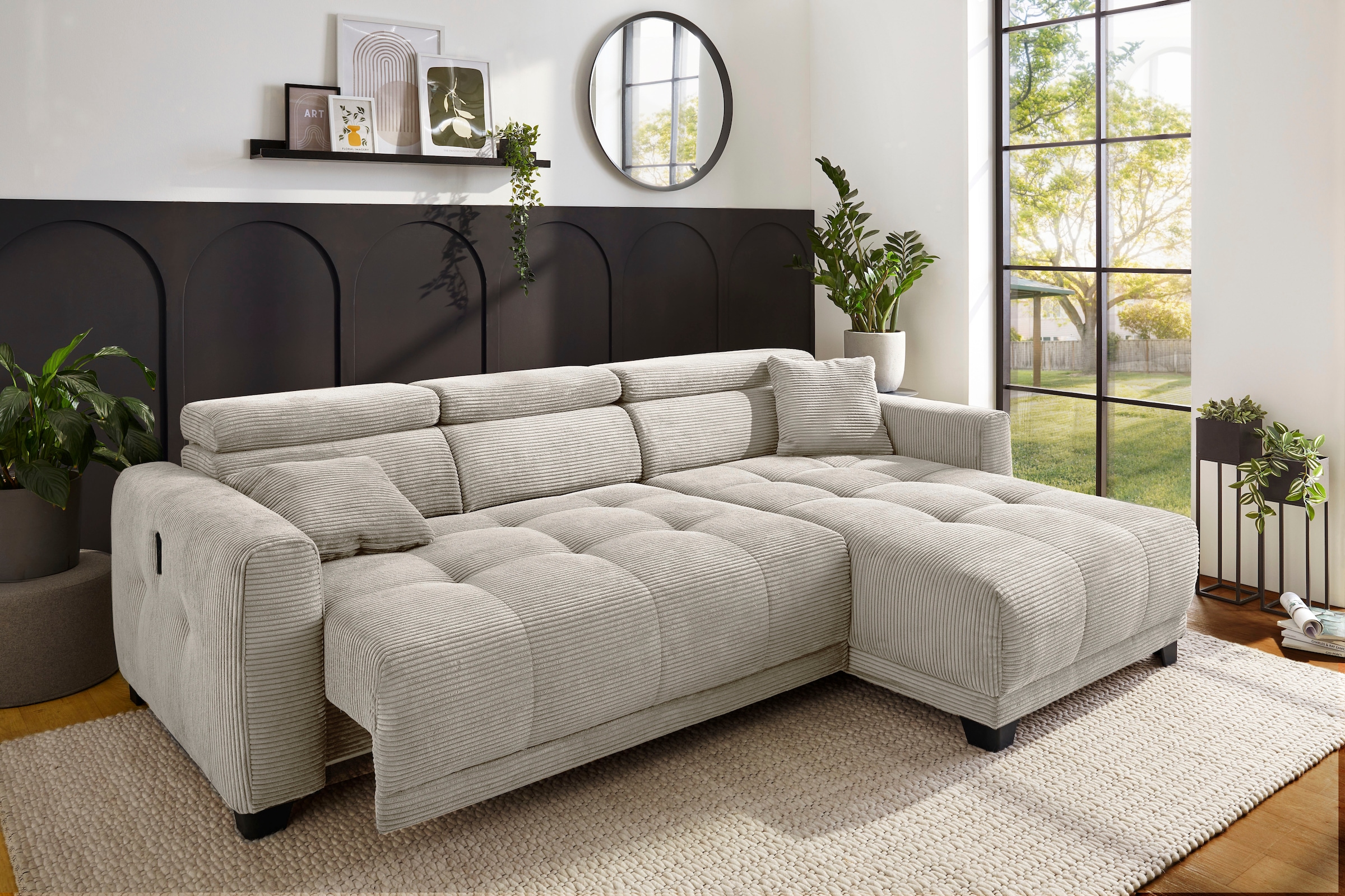 Jockenhöfer Gruppe Ecksofa »Cremona, L-Form, B: 263cm, 30 cm elektrischer Sitztiefenverstellung« 140kg Belastbarkeit je Sitz, verstellbaren Kopfstützen & USB-Ladeports