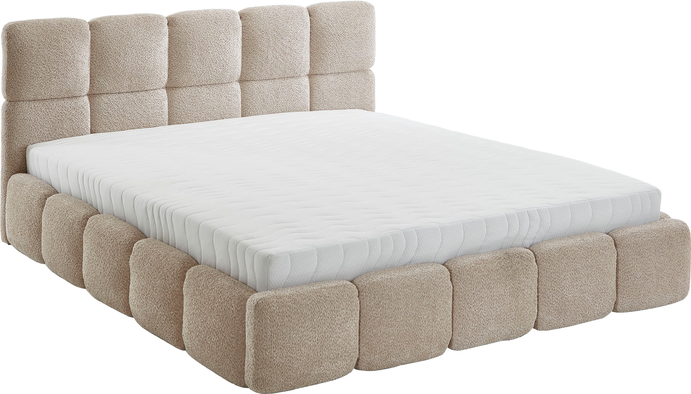 ATLANTIC home collection Polsterbett »"Jane" mit großen Stauraum«, luxurious gepolstertes Kopfteil und Rahmen, Bezug mit Bouclécharakter