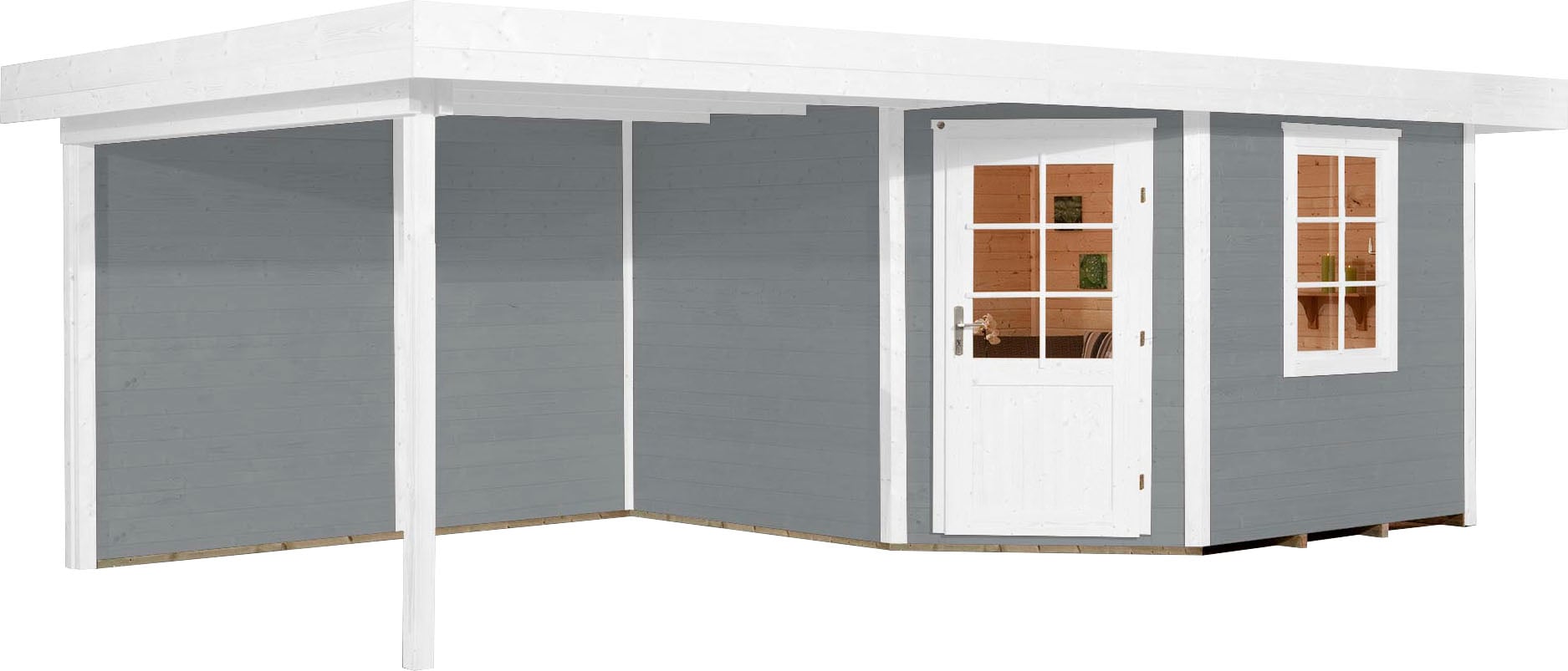 Gartenhaus WEKA, grau, Holzwerkstoff, Gartenhäuser, "Designhaus 213 Plus", mit Anbaudach und Rückwand