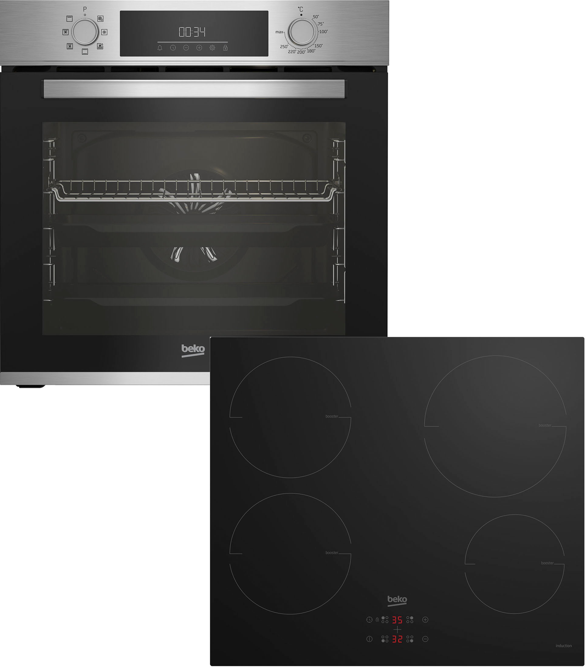 BEKO Backofen-Set "BBSM12340X", schwarz, Herdsets, Induktions-Kochfeld