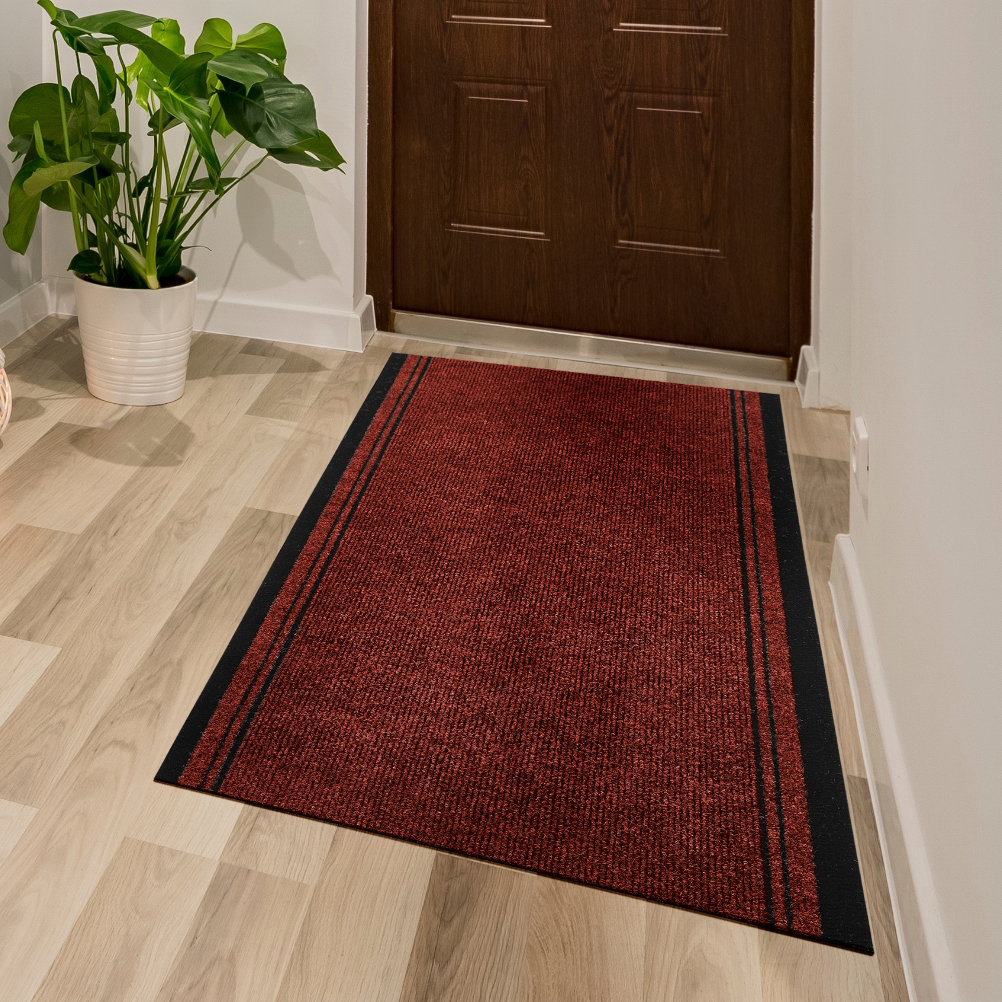 Läufer ANDIAMO "Mitch, Made in Belgium", rot, B:66cm H:6mm L:400cm, Polyethylen (PE), Teppiche, Schmutzfangläufer, Schmutzfangläufer, meliert, mit Bordüre, In- und Outdoor geeignet